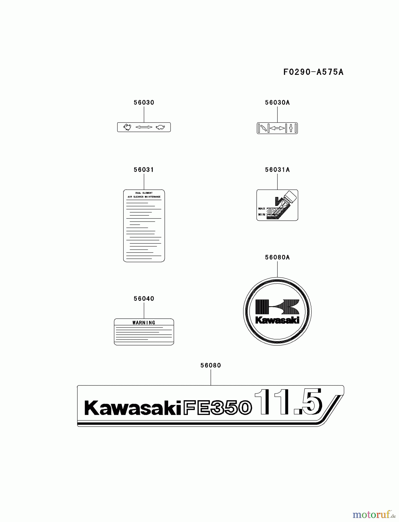  Kawasaki Motoren Motoren, Horizontal FE350D-AS17 - Kawasaki FE350D 4-Stroke Engine LABEL