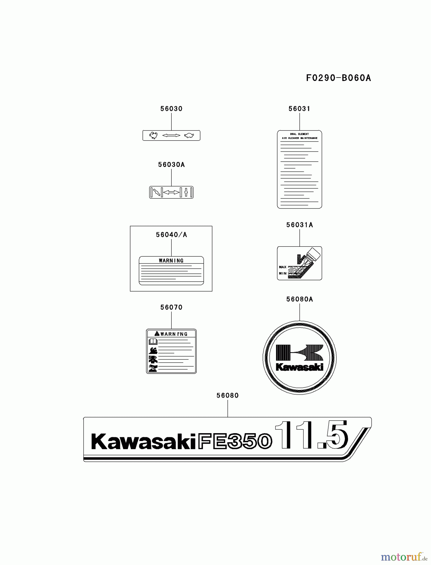  Kawasaki Motoren Motoren, Horizontal FE350D-AS18 - Kawasaki FE350D 4-Stroke Engine LABEL