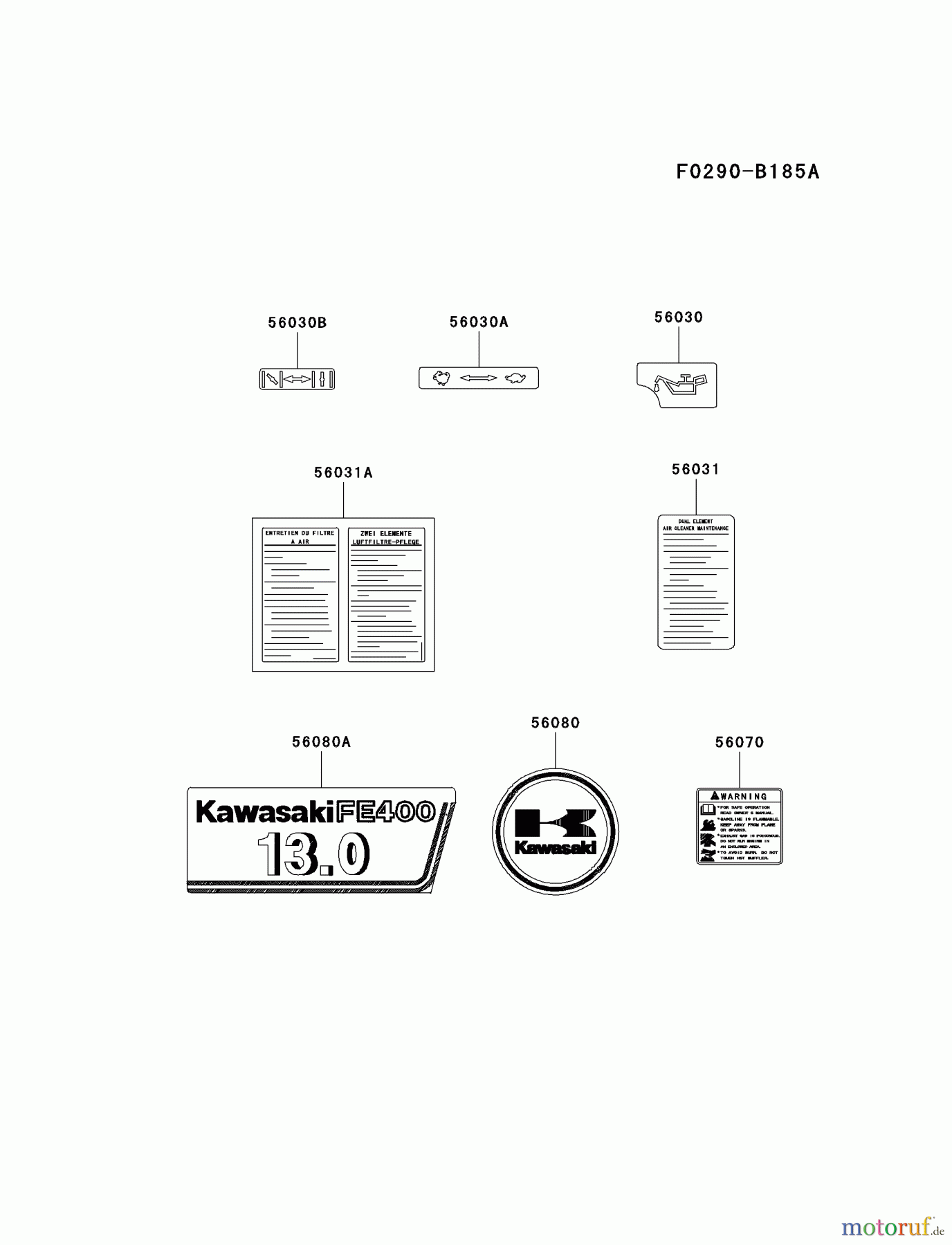  Kawasaki Motoren Motoren, Horizontal FE400D-AS00 - Kawasaki FE400D 4-Stroke Engine LABEL