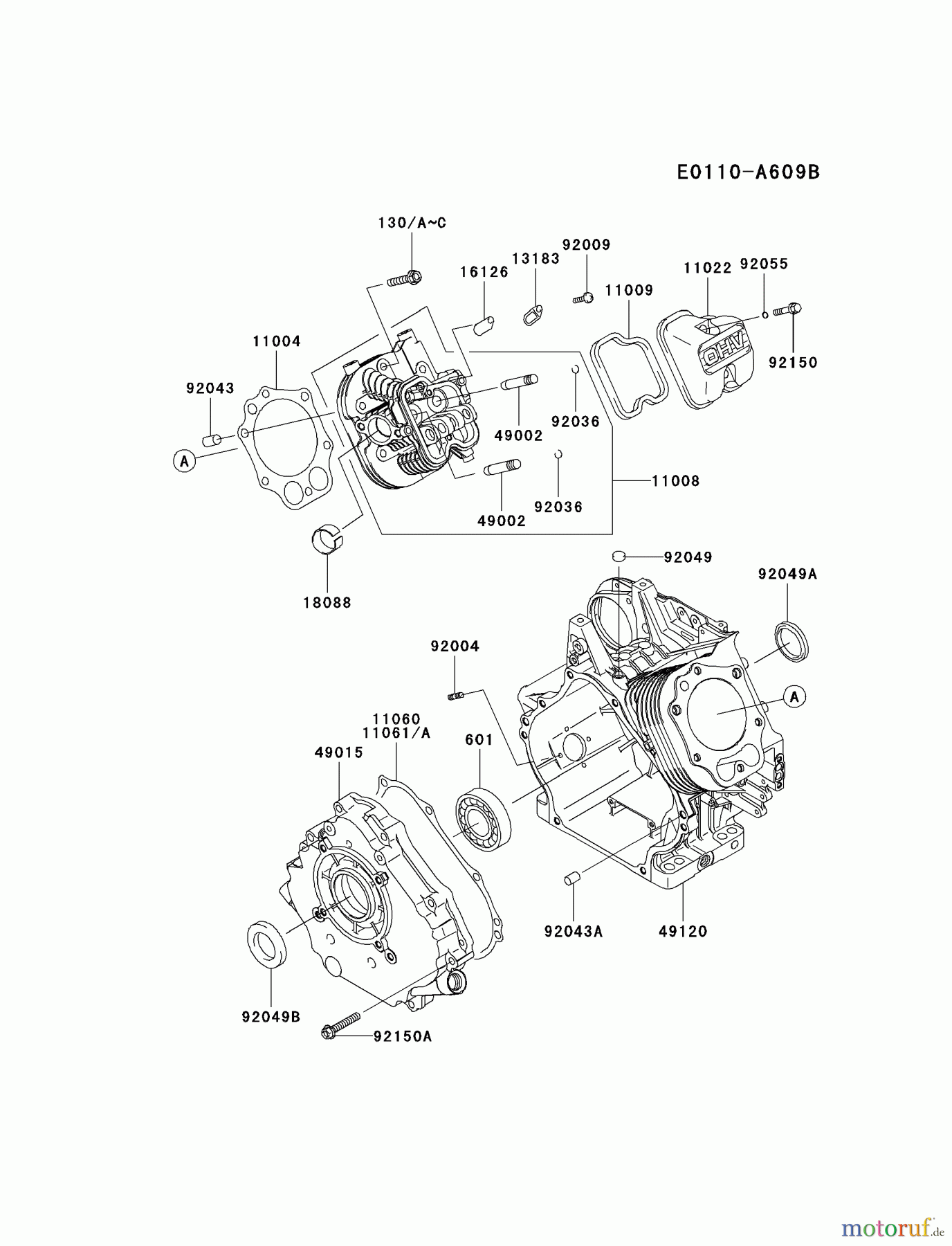  Kawasaki Motoren Motoren, Horizontal FE400D-AS01 - Kawasaki FE400D 4-Stroke Engine CYLINDER/CRANKCASE