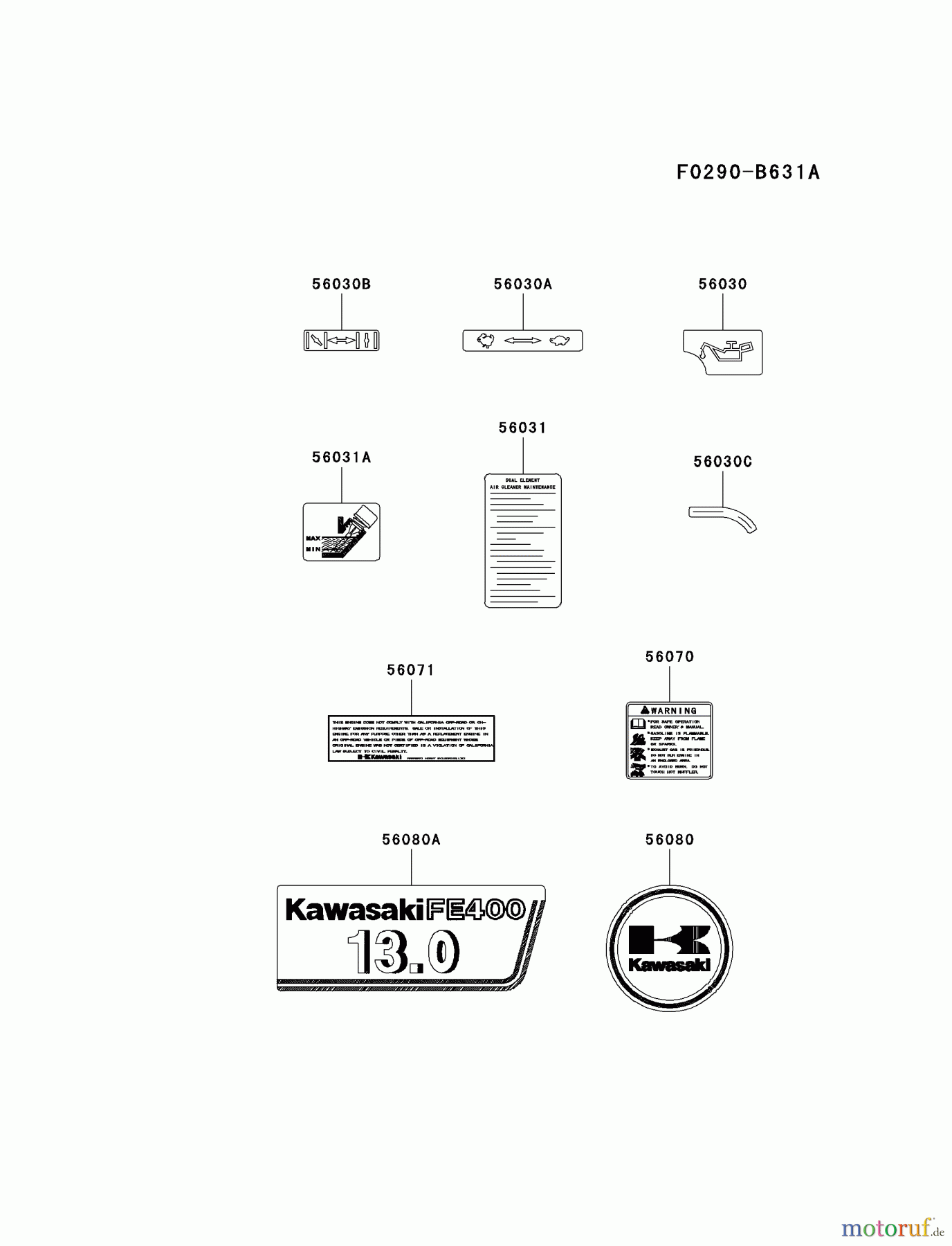  Kawasaki Motoren Motoren, Horizontal FE400D-AS01 - Kawasaki FE400D 4-Stroke Engine LABEL