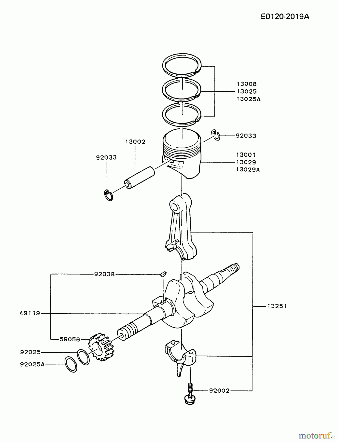  Kawasaki Motoren Motoren, Horizontal FG150D-AS01 - Kawasaki FG150D 4-Stroke Engine PISTON/CRANKSHAFT