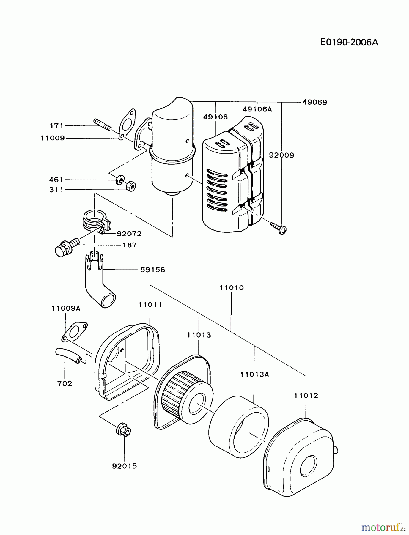  Kawasaki Motoren Motoren, Horizontal FG150D-DS00 - Kawasaki FG150D 4-Stroke Engine AIR-FILTER/MUFFLER