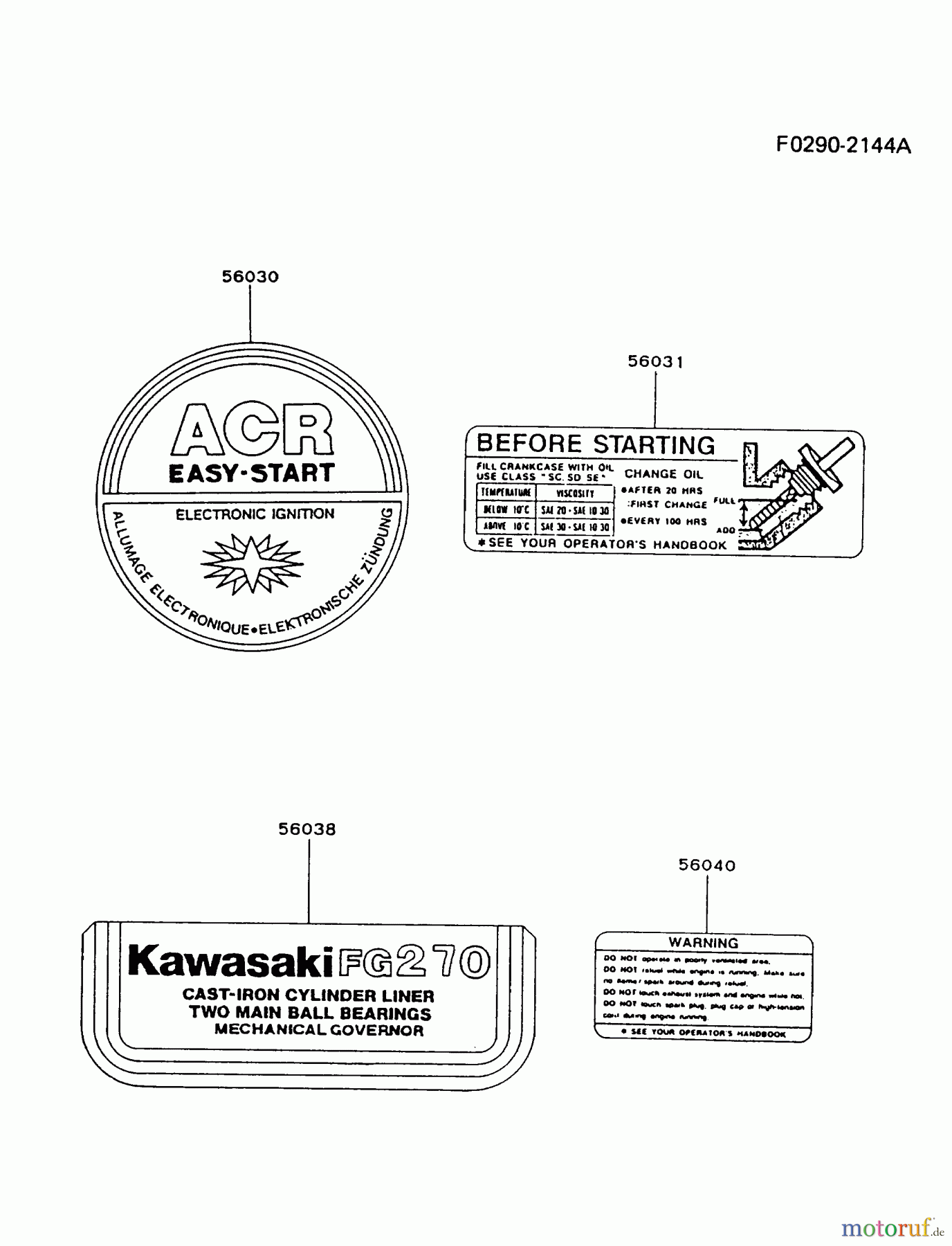  Kawasaki Motoren Motoren, Horizontal FG270G-AS00 - Kawasaki FG270G 4-Stroke Engine LABEL