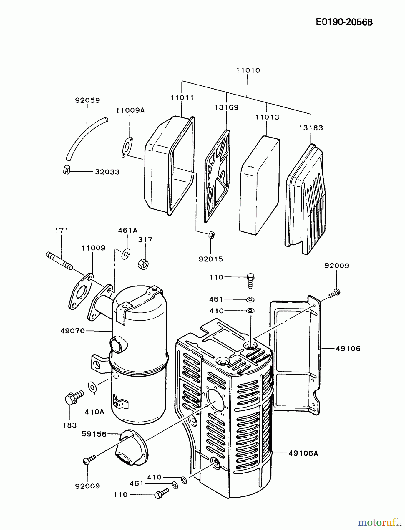  Kawasaki Motoren Motoren, Horizontal FG300D-BS13 - Kawasaki FG300D 4-Stroke Engine AIR-FILTER/MUFFLER