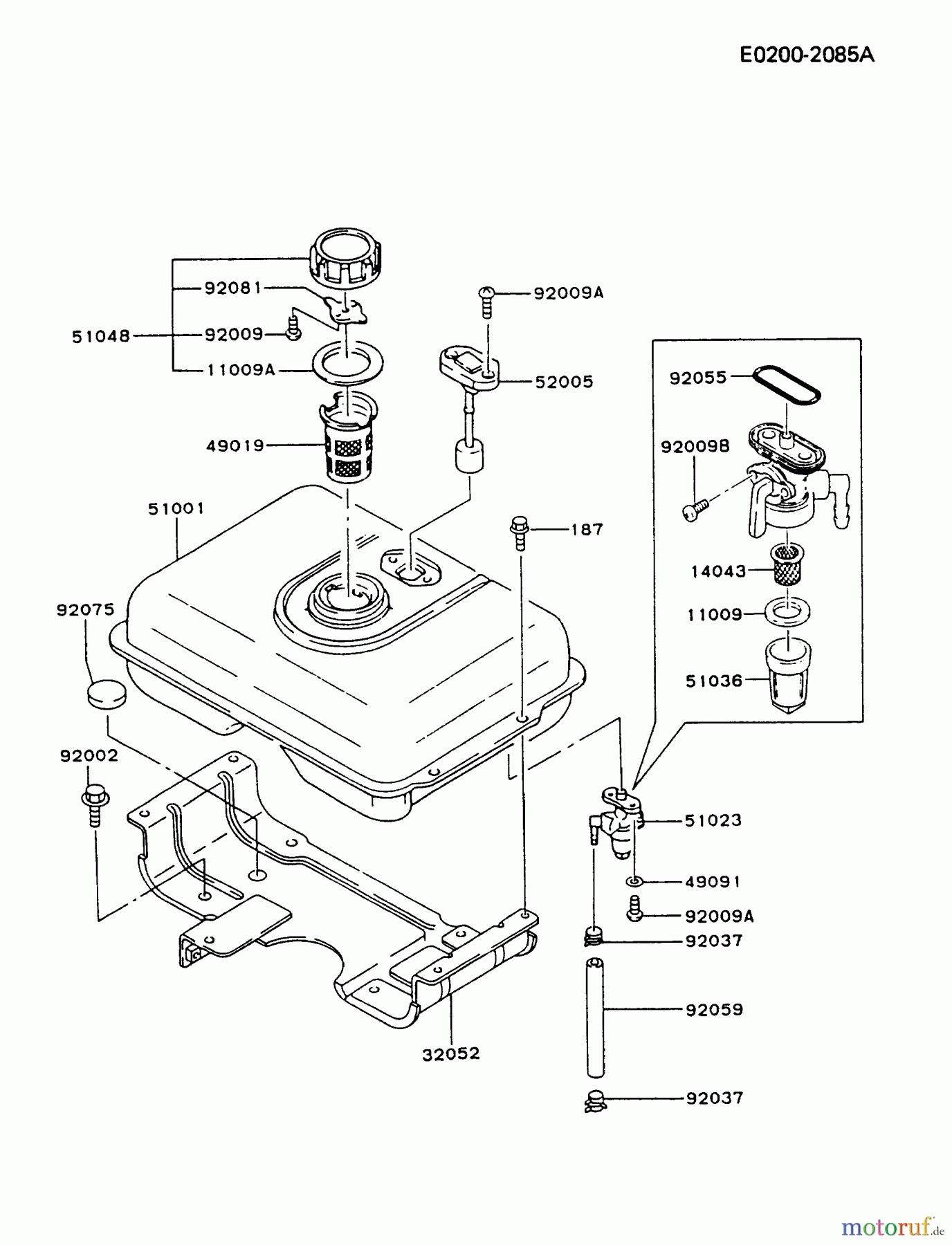  Kawasaki Motoren Motoren, Horizontal FG300D-BS13 - Kawasaki FG300D 4-Stroke Engine FUEL-TANK/FUEL-VALVE