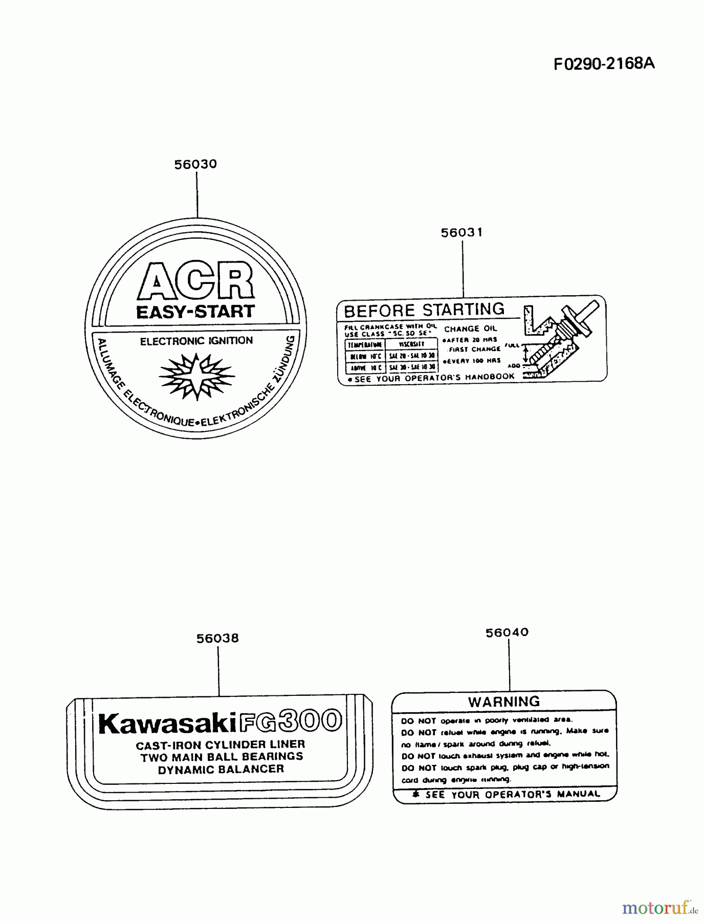  Kawasaki Motoren Motoren, Horizontal FG300D-BS13 - Kawasaki FG300D 4-Stroke Engine LABEL