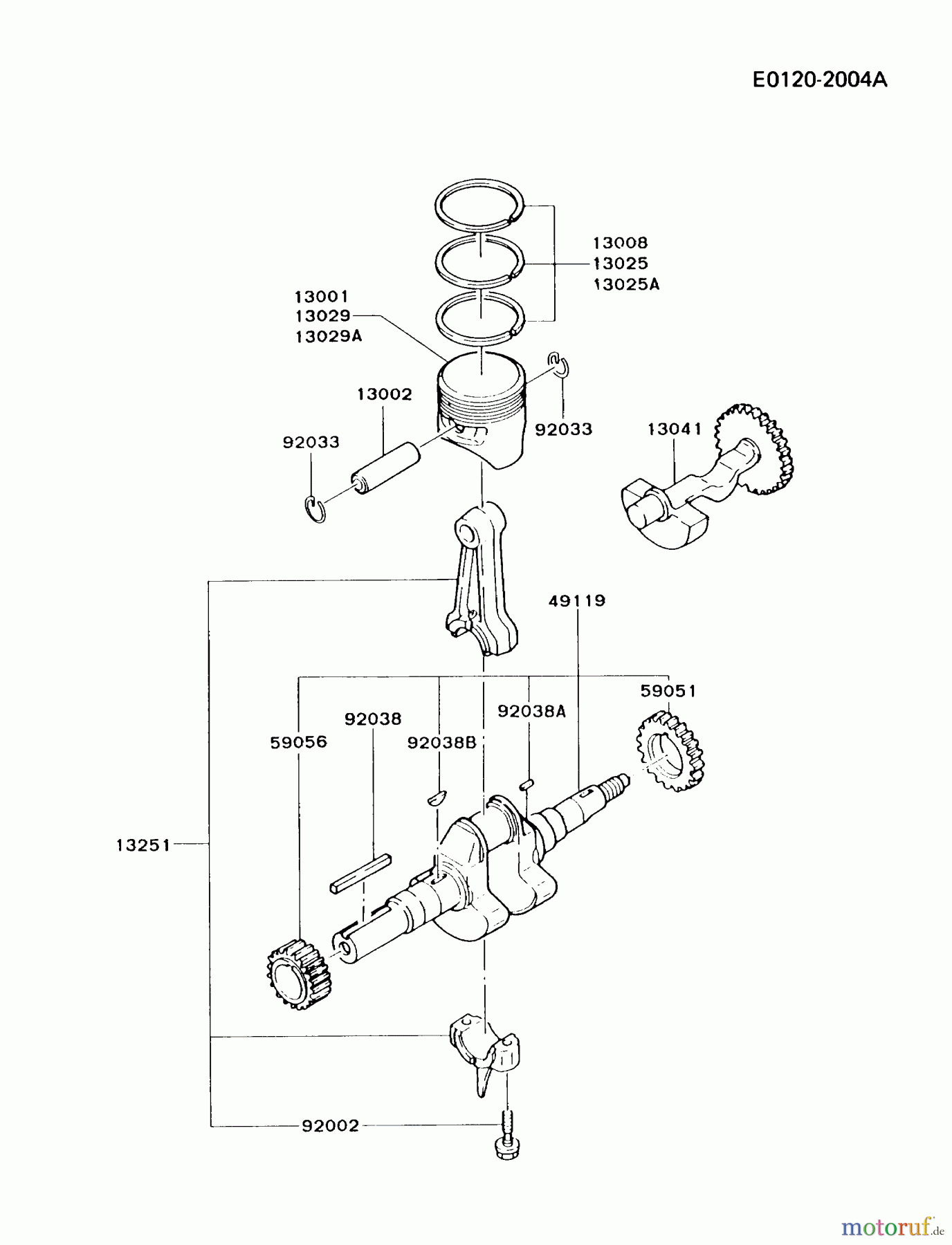  Kawasaki Motoren Motoren, Horizontal FG300D-BS13 - Kawasaki FG300D 4-Stroke Engine PISTON/CRANKSHAFT