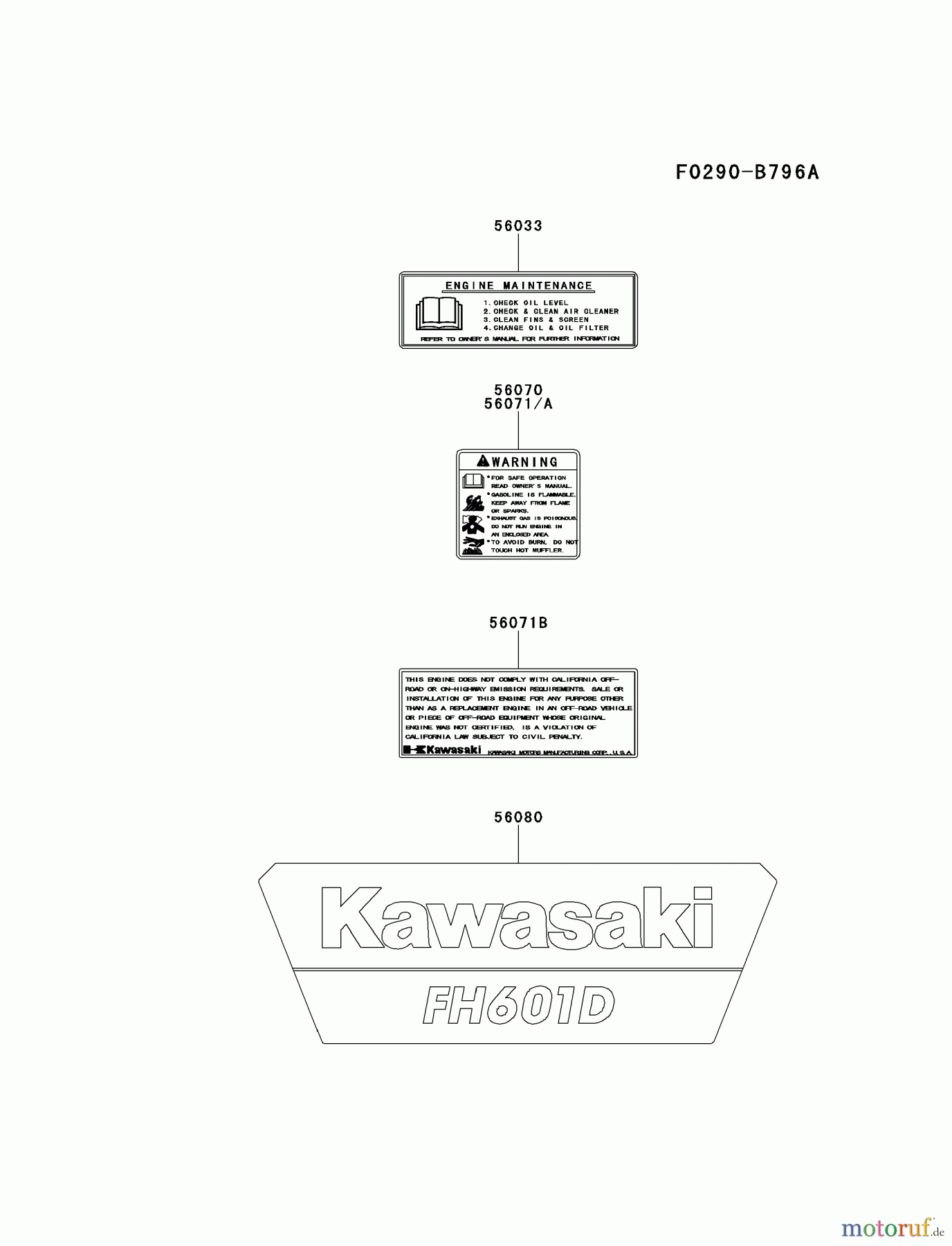  Kawasaki Motoren Motoren, Horizontal FH601D-FS01 - Kawasaki FH601D 4-Stroke Engine LABEL