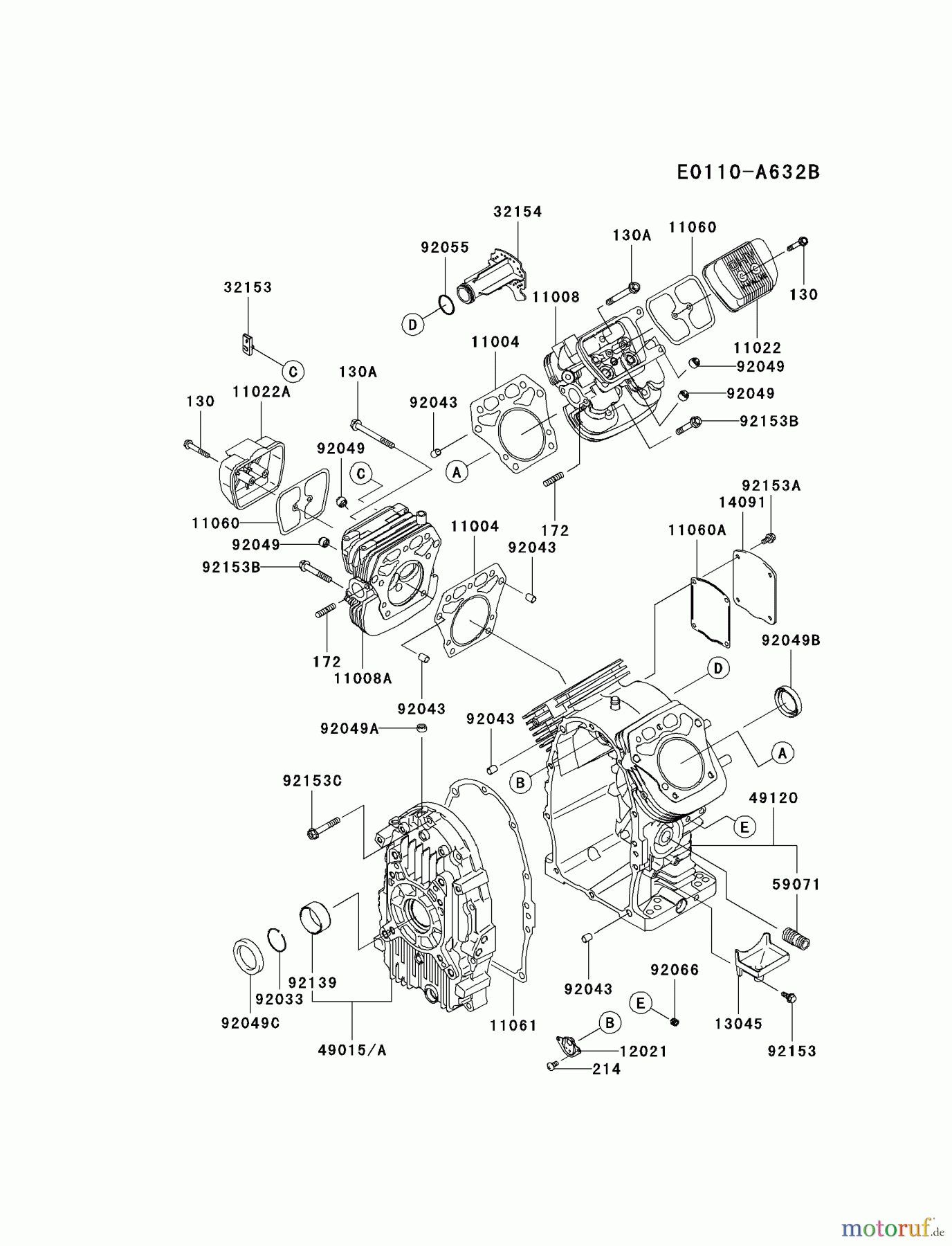  Kawasaki Motoren Motoren, Horizontal FH641D-DS01 - Kawasaki FH641D 4-Stroke Engine CYLINDER/CRANKCASE