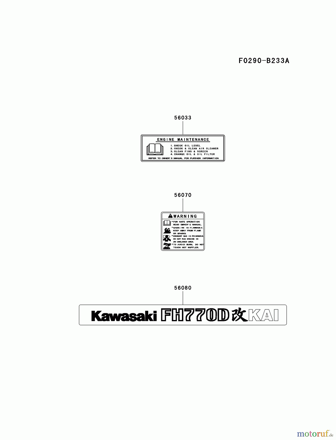  Kawasaki Motoren Motoren, Horizontal FH770D-AS04 - Kawasaki FH770D 4-Stroke Engine LABEL