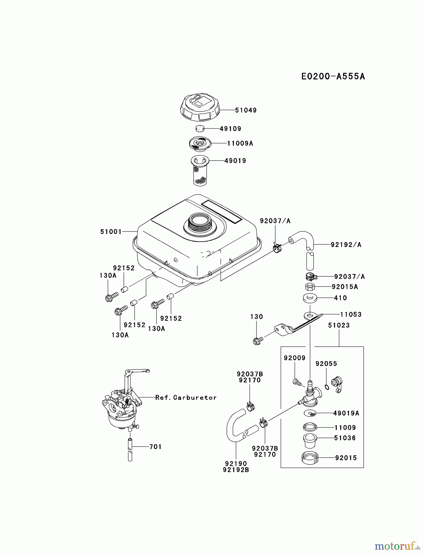  Kawasaki Motoren Motoren, Horizontal FJ100D-BS00 - Kawasaki FJ100D 4-Stroke Engine FUEL-TANK/FUEL-VALVE