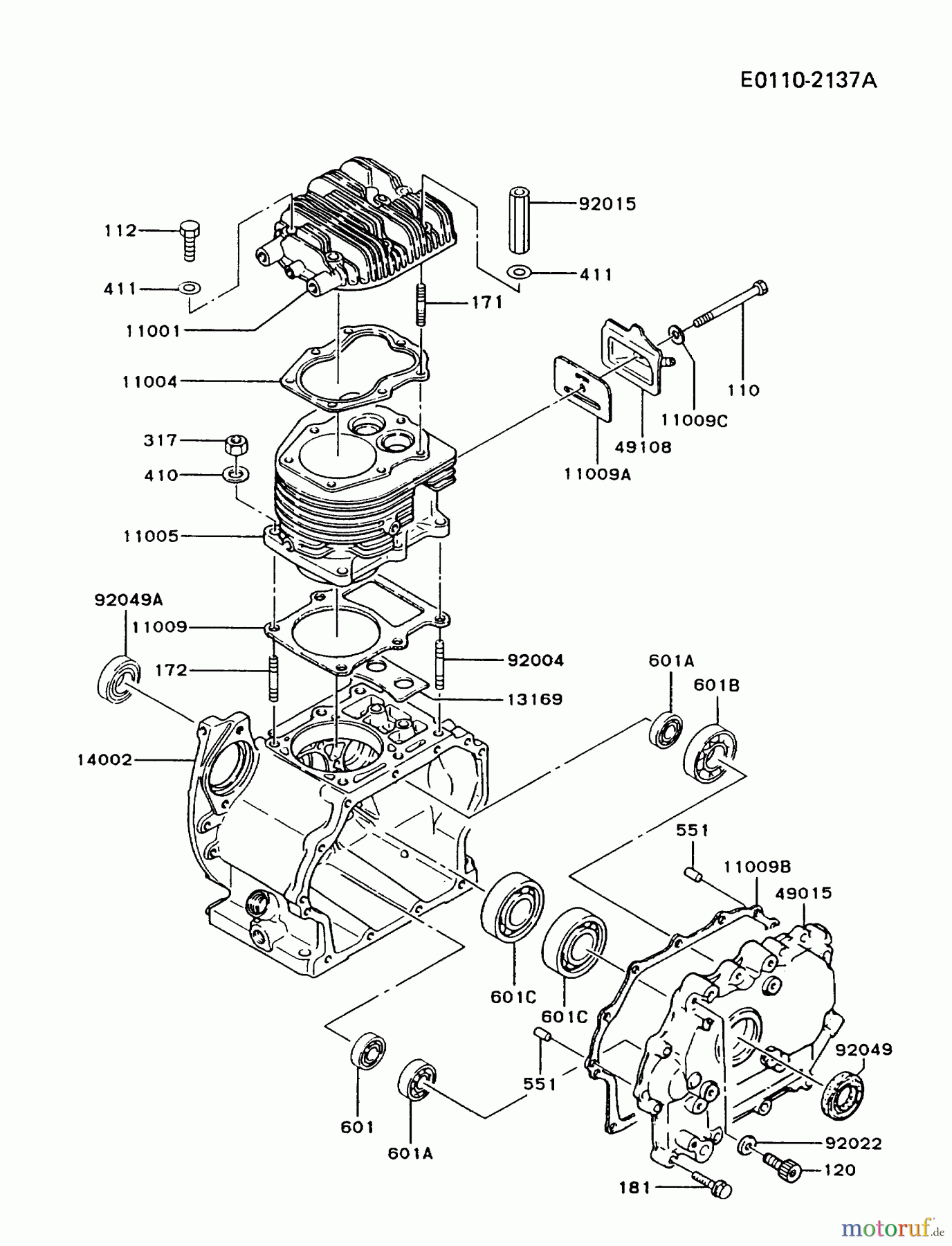  Kawasaki Motoren Motoren, Horizontal FZ340D-GS00 - Kawasaki FZ340D 4-Stroke Engine CYLINDER/CRANKCASE