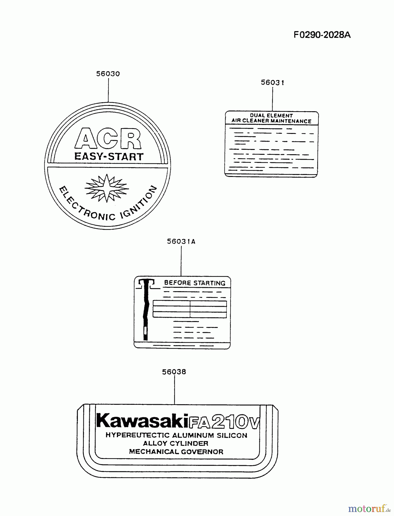  Kawasaki Motoren Motoren Vertikal FA210V - AS02 bis FH641V - DS24 FA210V-AS02 - Kawasaki FA210V 4-Stroke Engine LABEL