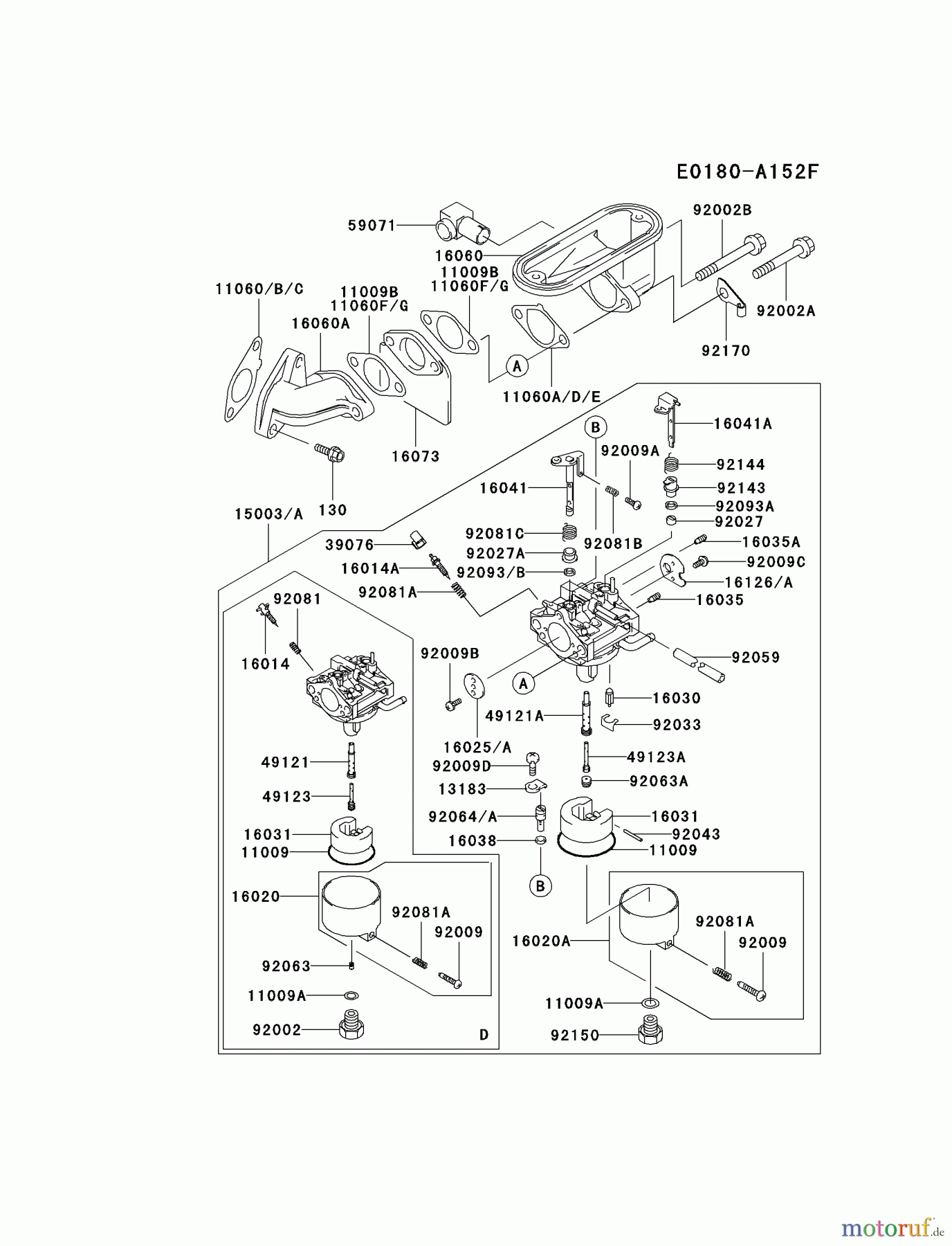  Kawasaki Motoren Motoren Vertikal FA210V - AS02 bis FH641V - DS24 FB460V-ES36 - Kawasaki FB460V 4-Stroke Engine CARBURETOR #1