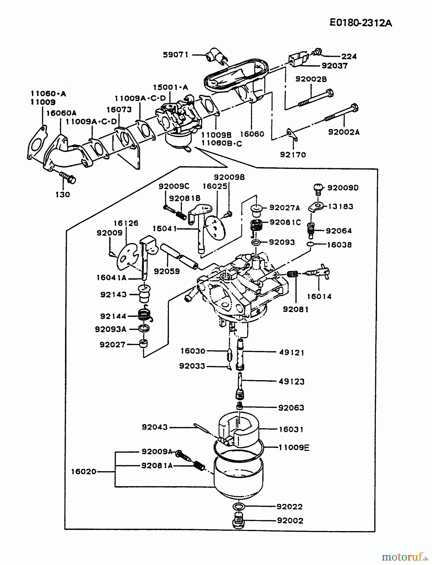  Kawasaki Motoren Motoren Vertikal FA210V - AS02 bis FH641V - DS24 FB460V-AS32 - Kawasaki FB460V 4-Stroke Engine CARBURETOR #1