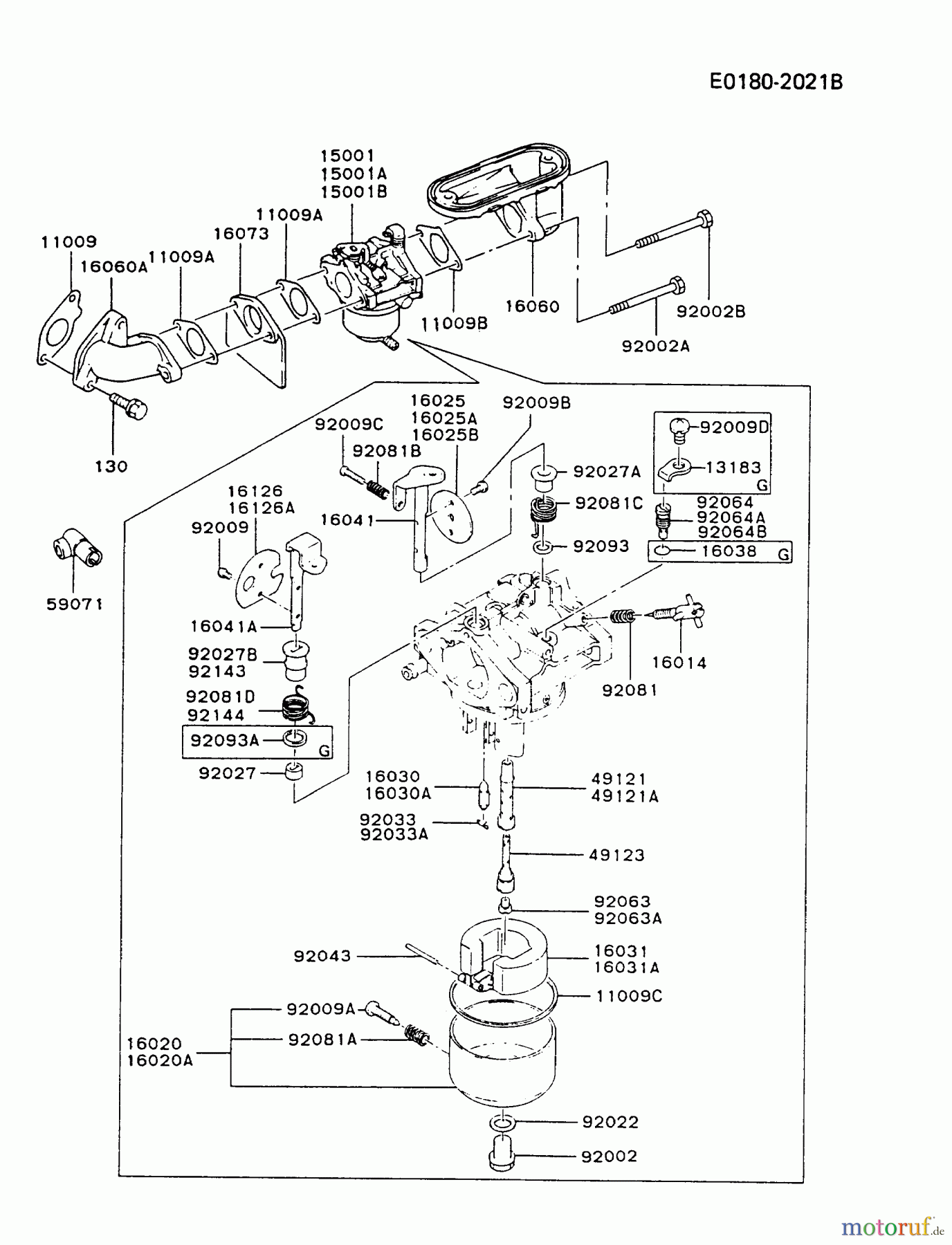  Kawasaki Motoren Motoren Vertikal FA210V - AS02 bis FH641V - DS24 FB460V-GS03 - Kawasaki FB460V 4-Stroke Engine CARBURETOR #1