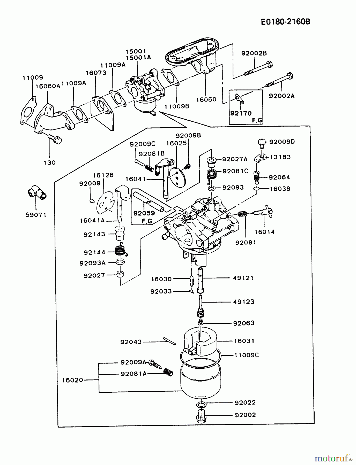  Kawasaki Motoren Motoren Vertikal FA210V - AS02 bis FH641V - DS24 FB460V-FS07 - Kawasaki FB460V 4-Stroke Engine CARBURETOR #1