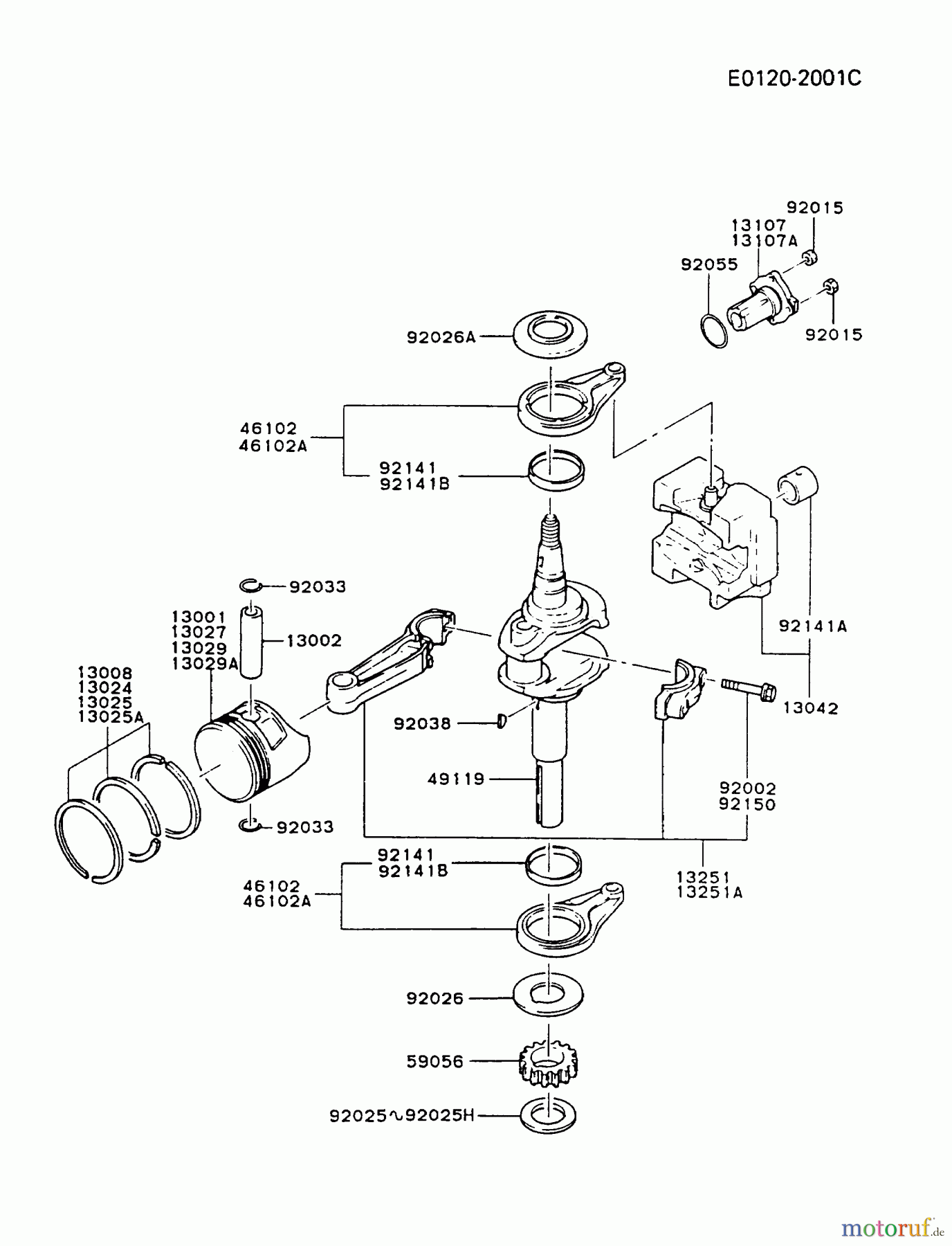  Kawasaki Motoren Motoren Vertikal FA210V - AS02 bis FH641V - DS24 FB460V-AS28 - Kawasaki FB460V 4-Stroke Engine PISTON/CRANKSHAFT