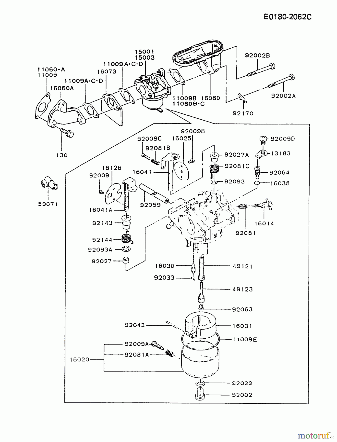  Kawasaki Motoren Motoren Vertikal FA210V - AS02 bis FH641V - DS24 FB460V-FS14 - Kawasaki FB460V 4-Stroke Engine CARBURETOR #1