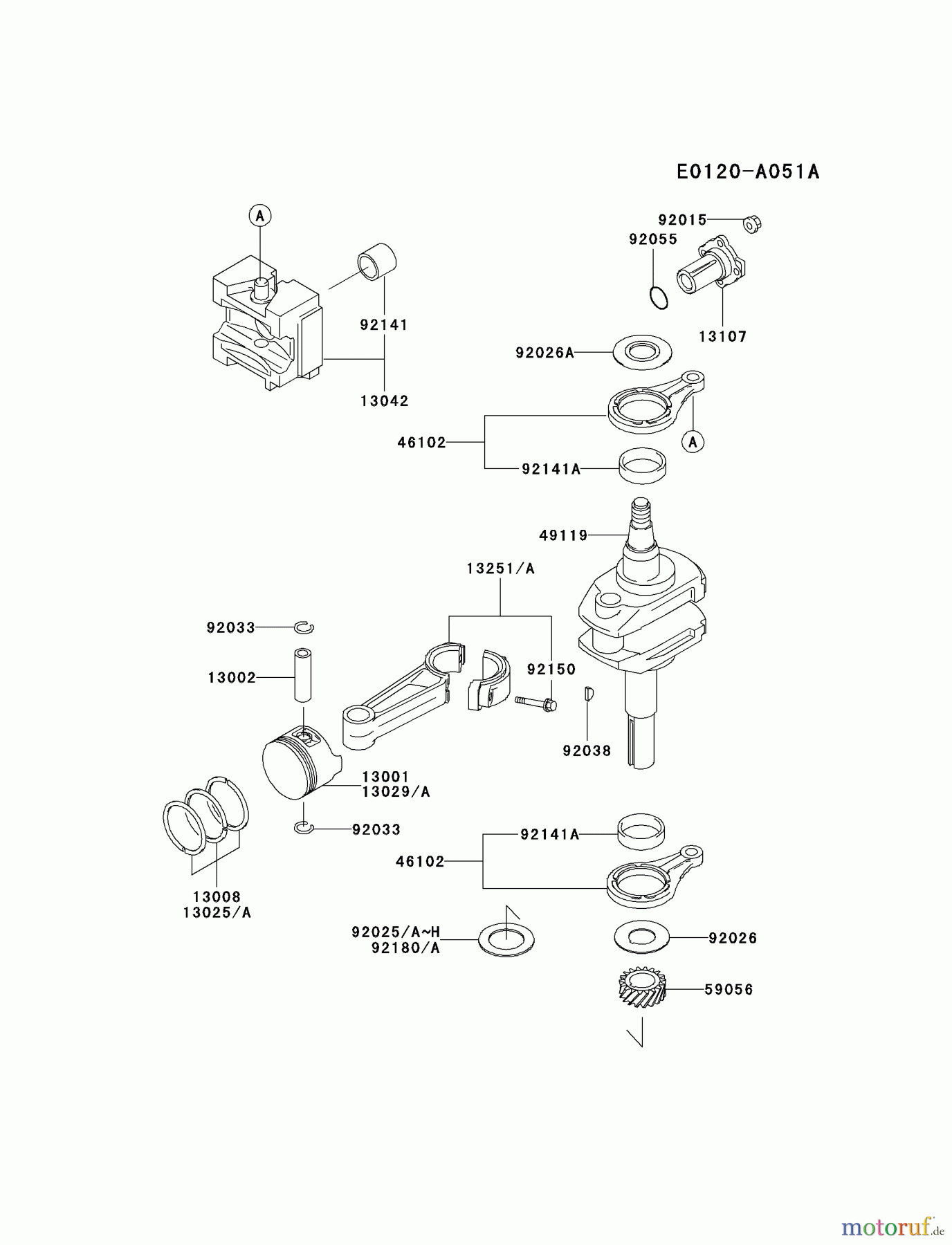  Kawasaki Motoren Motoren Vertikal FA210V - AS02 bis FH641V - DS24 FB460V-AS36 - Kawasaki FB460V 4-Stroke Engine PISTON/CRANKSHAFT