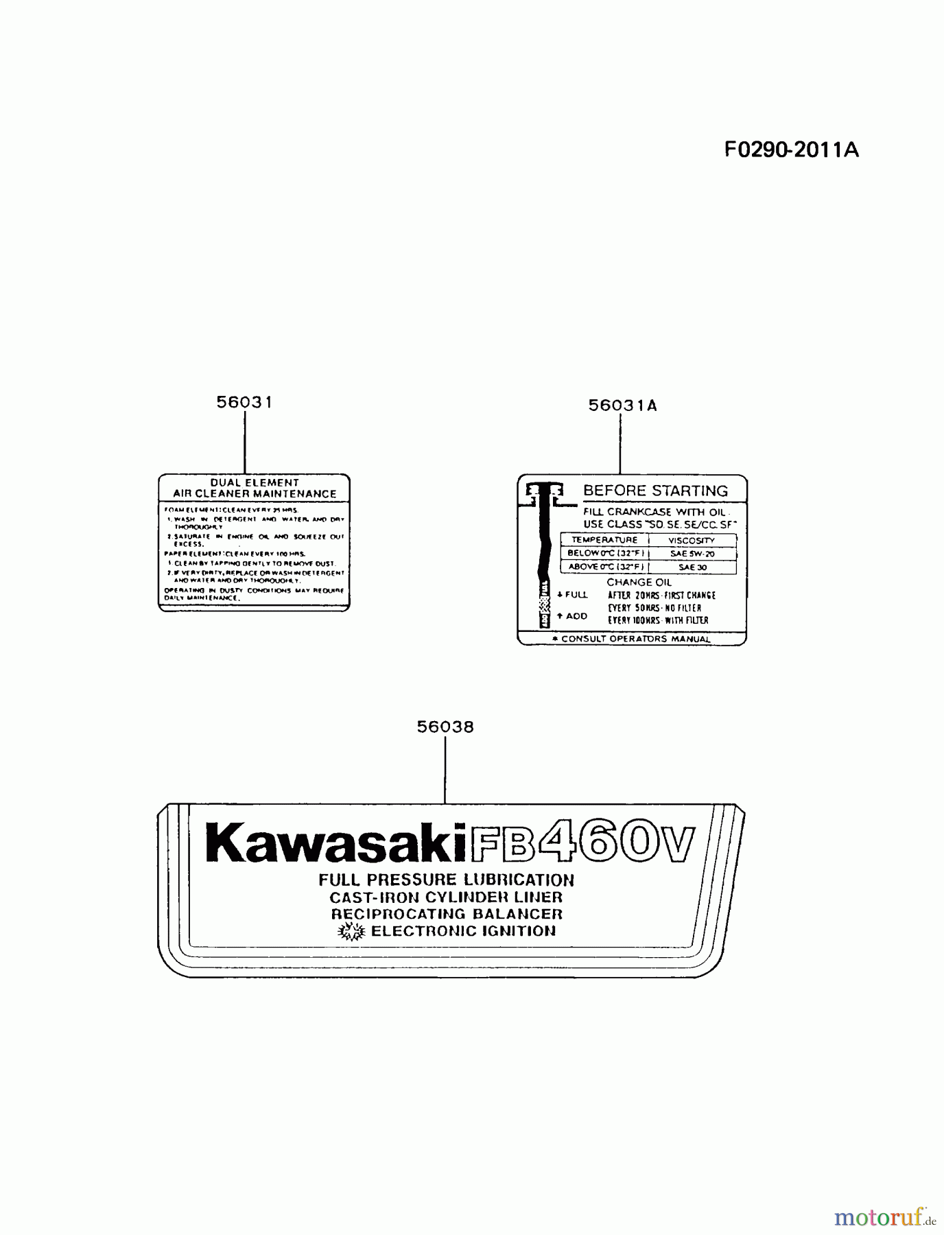  Kawasaki Motoren Motoren Vertikal FA210V - AS02 bis FH641V - DS24 FB460V-CS12 - Kawasaki FB460V 4-Stroke Engine LABEL