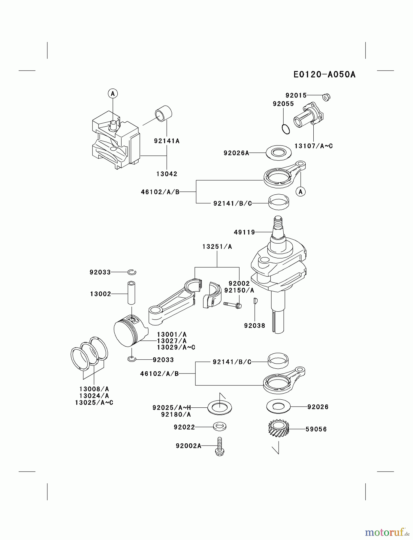  Kawasaki Motoren Motoren Vertikal FA210V - AS02 bis FH641V - DS24 FB460V-LS01 - Kawasaki FB460V 4-Stroke Engine PISTON/CRANKSHAFT #1