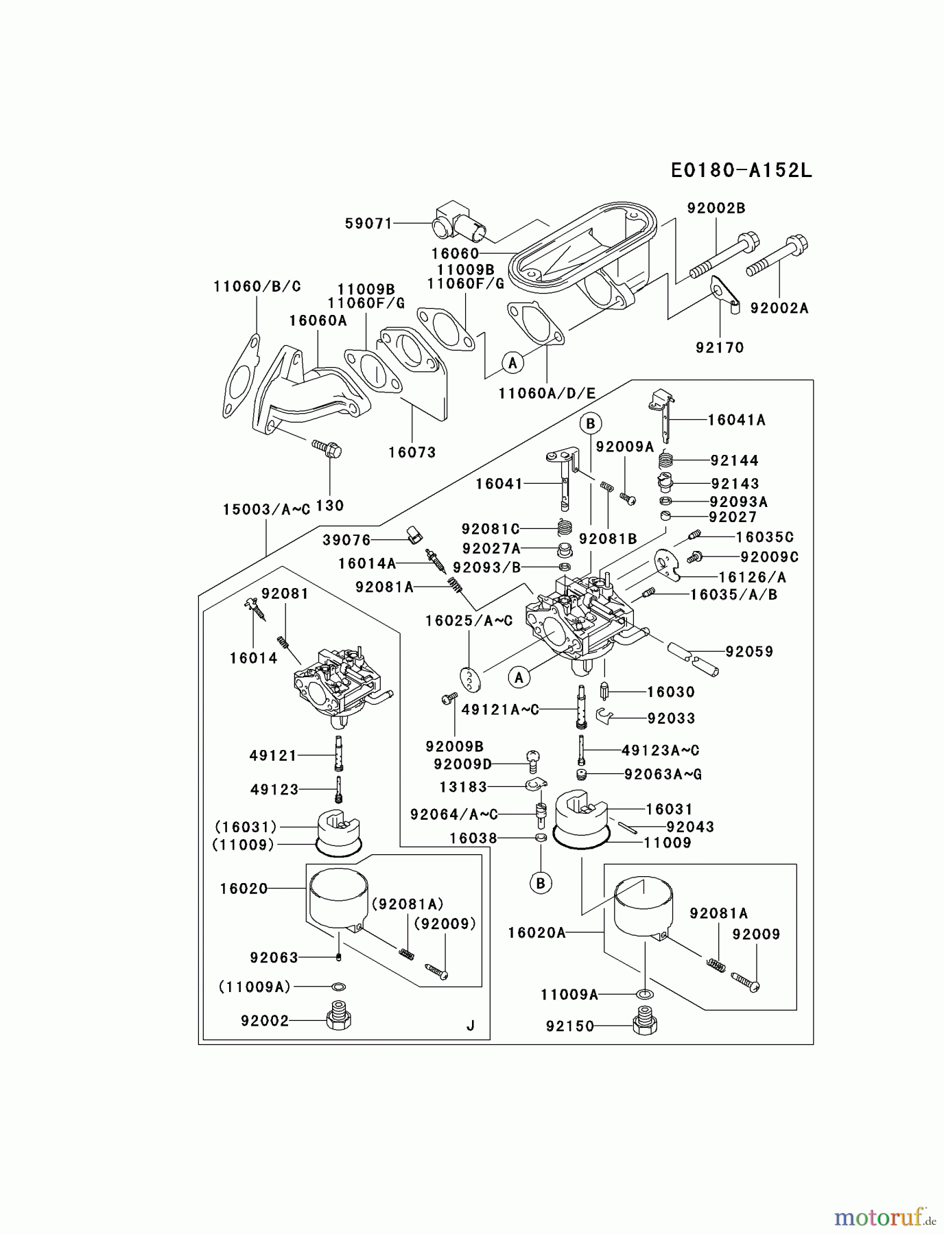  Kawasaki Motoren Motoren Vertikal FA210V - AS02 bis FH641V - DS24 FB460V-JS08 - Kawasaki FB460V 4-Stroke Engine CARBURETOR #3