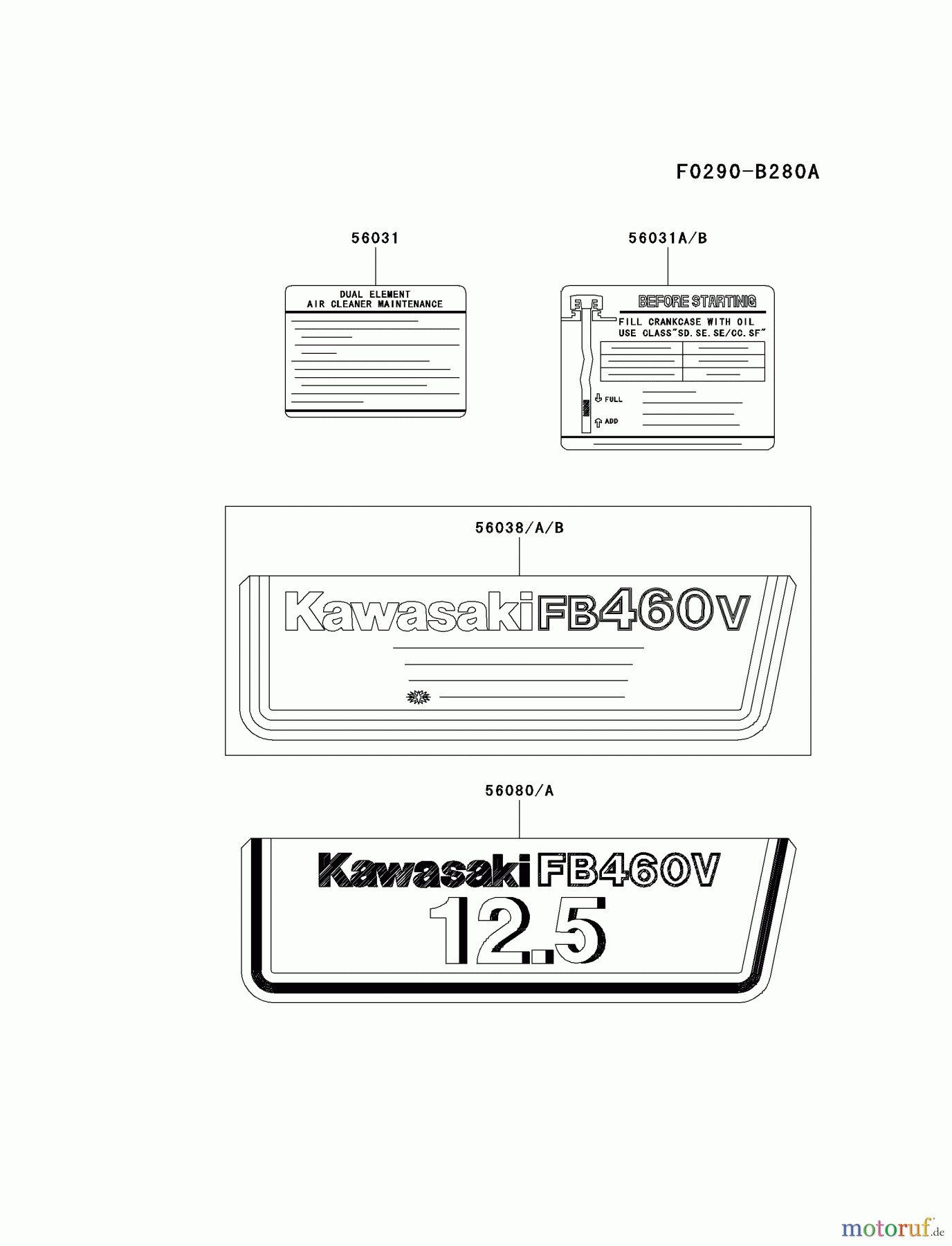  Kawasaki Motoren Motoren Vertikal FA210V - AS02 bis FH641V - DS24 FB460V-MS08 - Kawasaki FB460V 4-Stroke Engine LABEL