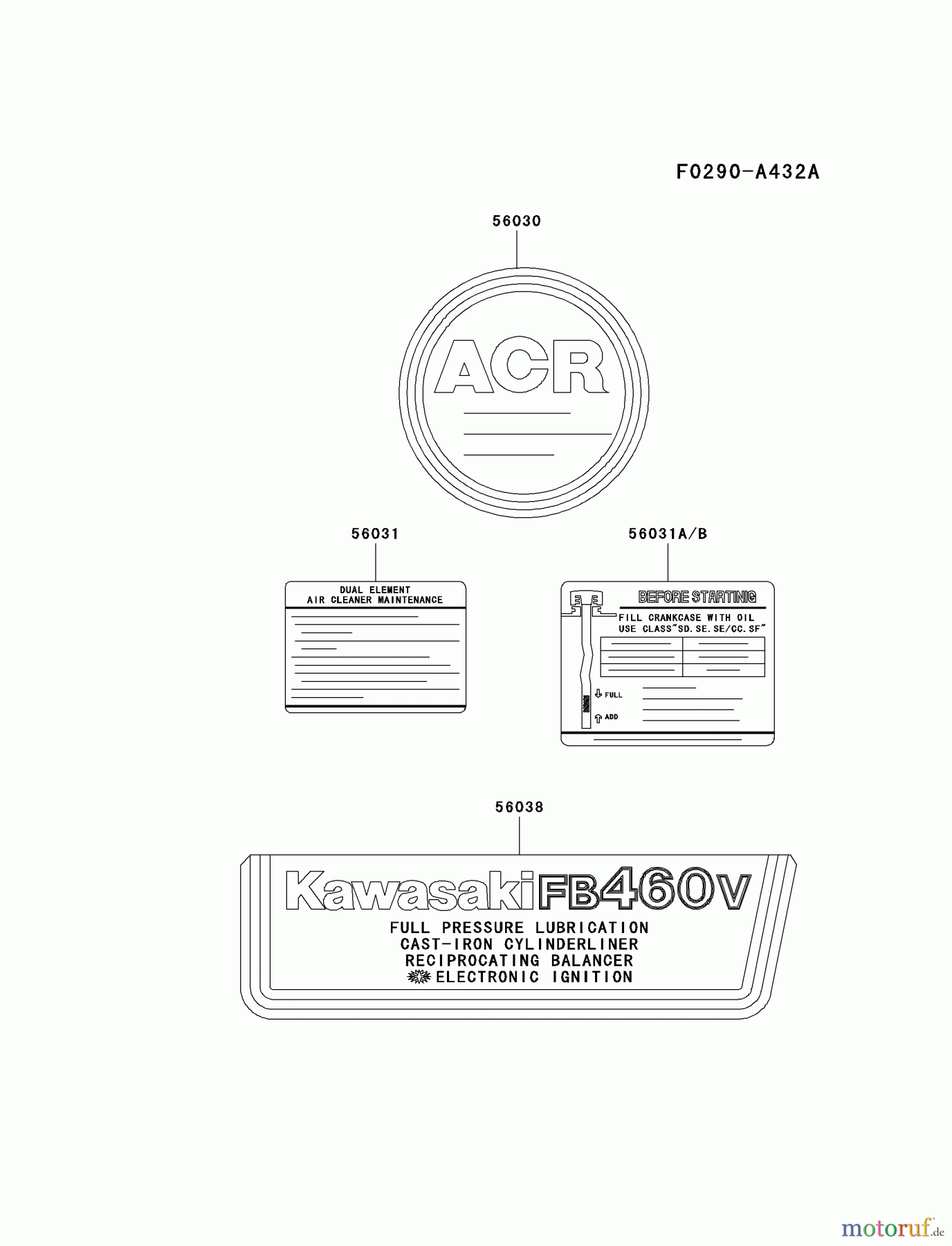  Kawasaki Motoren Motoren Vertikal FA210V - AS02 bis FH641V - DS24 FB460V-MS14 - Kawasaki FB460V 4-Stroke Engine LABEL