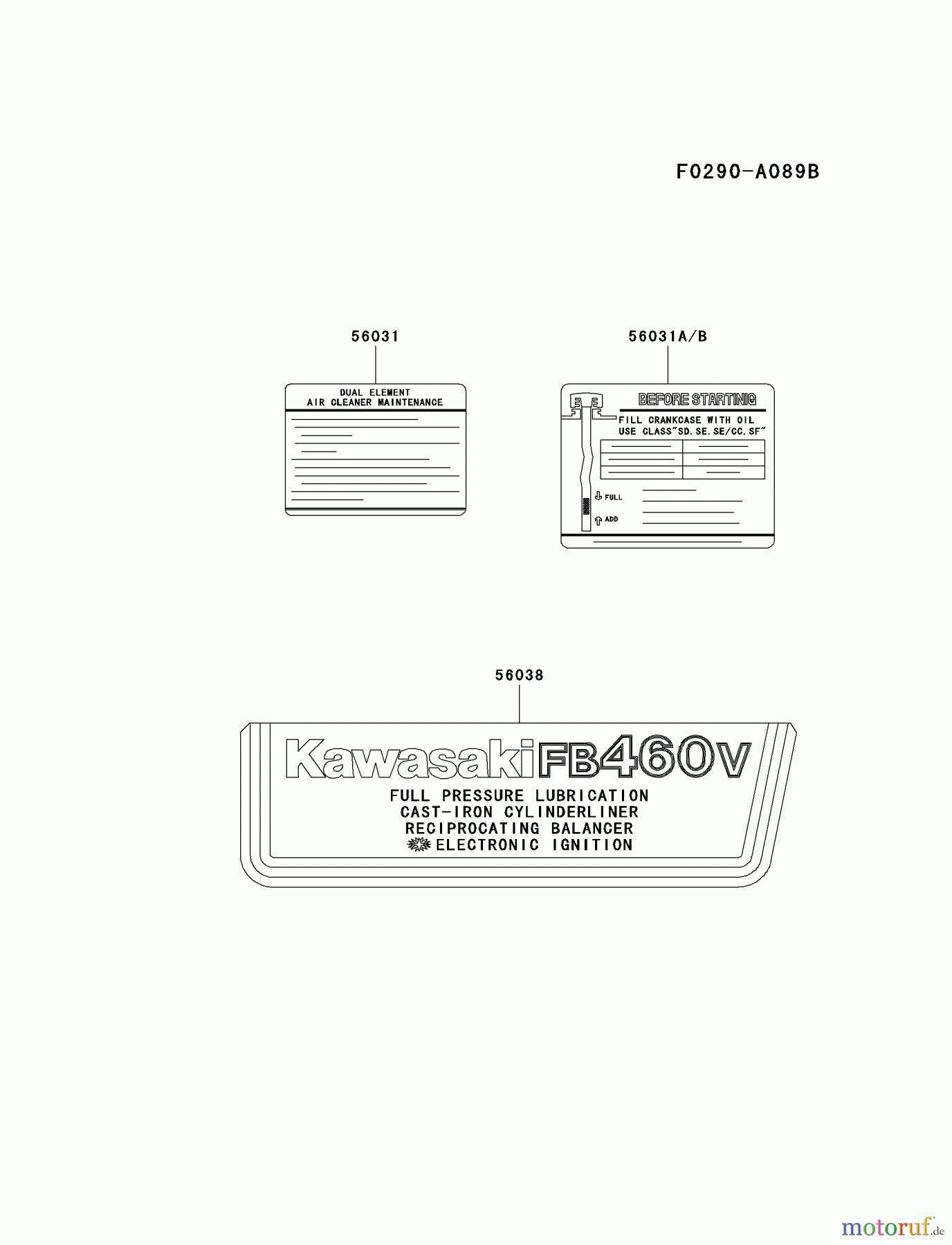  Kawasaki Motoren Motoren Vertikal FA210V - AS02 bis FH641V - DS24 FB460V-ES36 - Kawasaki FB460V 4-Stroke Engine LABEL