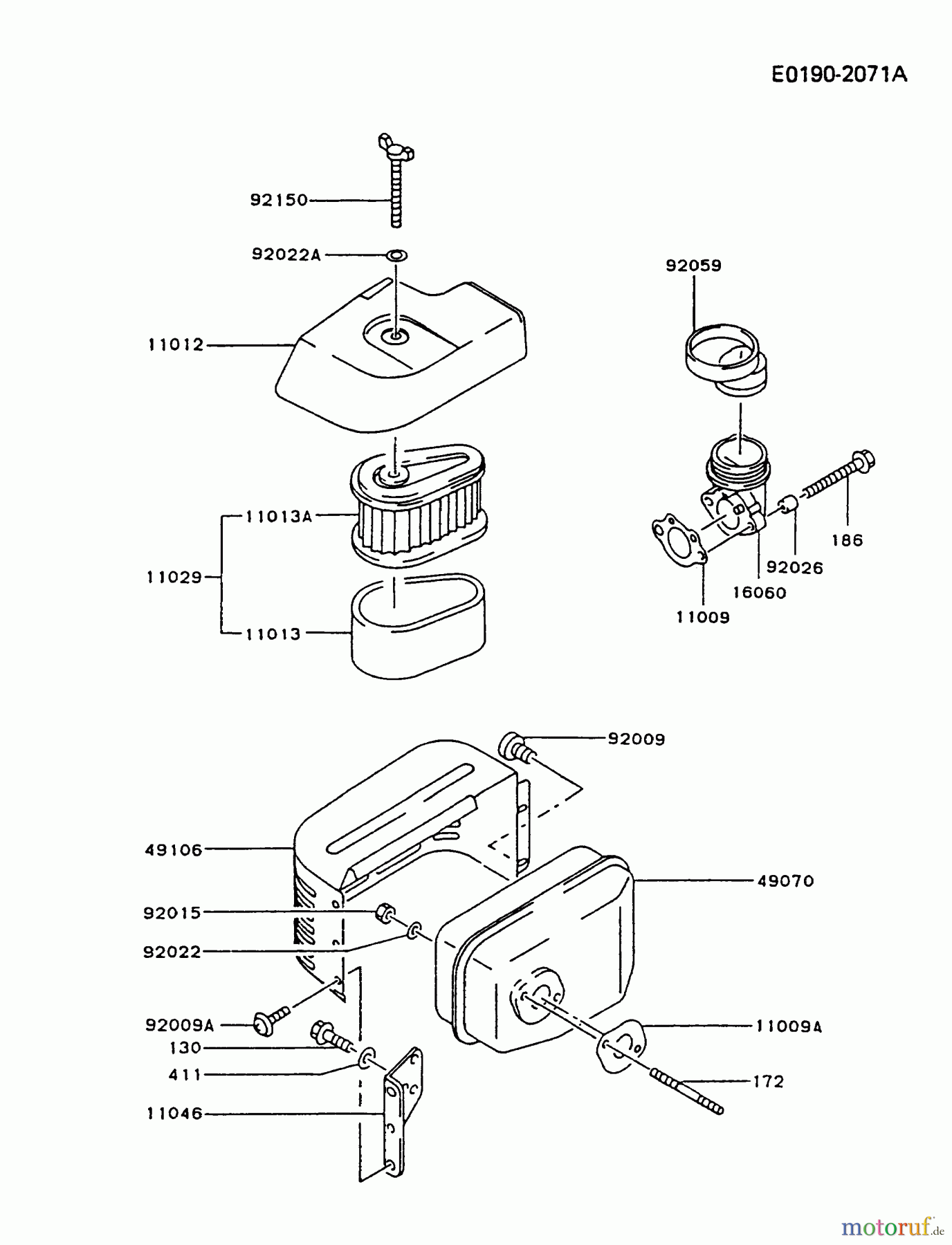  Kawasaki Motoren Motoren Vertikal FA210V - AS02 bis FH641V - DS24 FC150V-AS03 - Kawasaki FC150V 4-Stroke Engine AIR-FILTER/MUFFLER