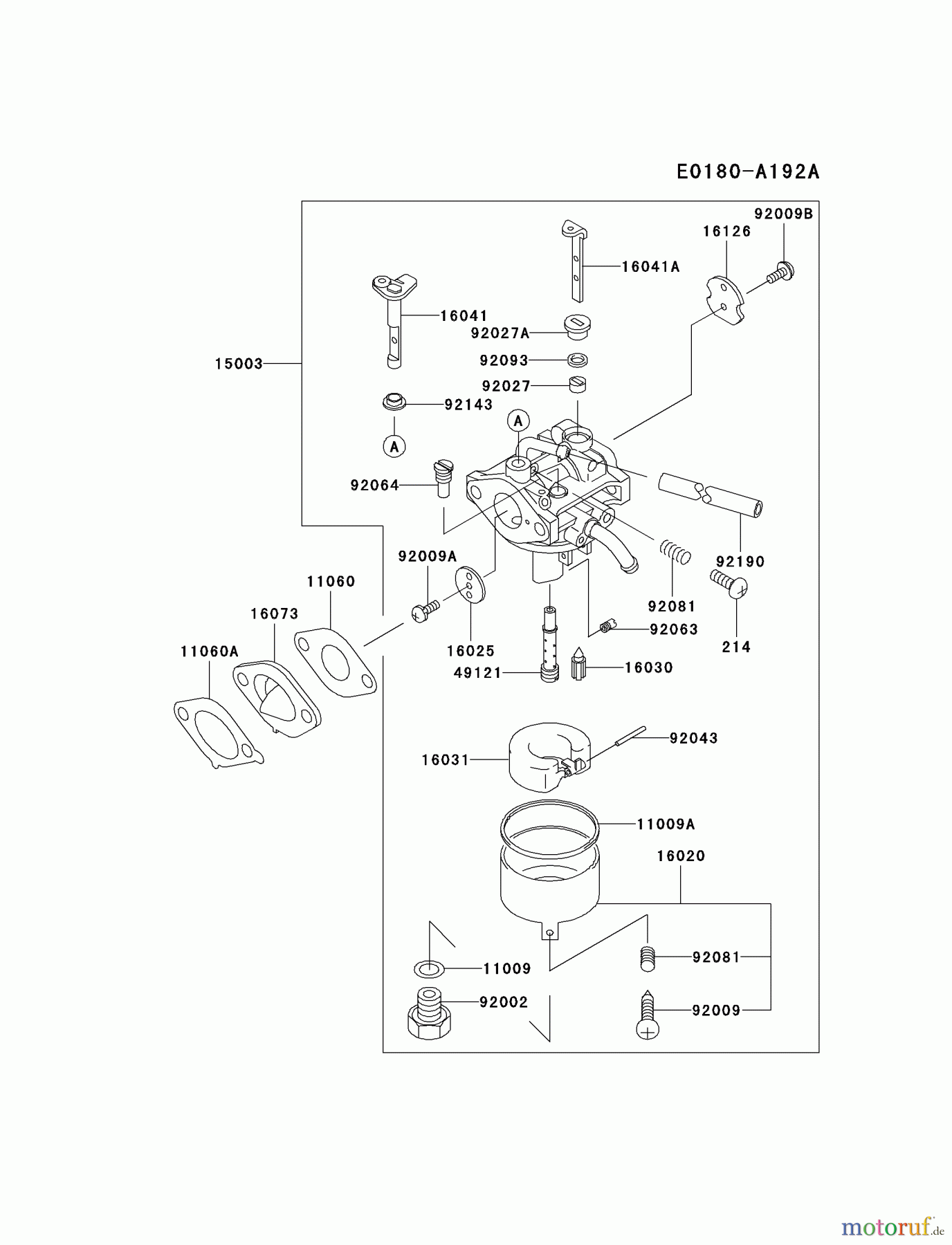  Kawasaki Motoren Motoren Vertikal FA210V - AS02 bis FH641V - DS24 FC150V-ES17 - Kawasaki FC150V 4-Stroke Engine CARBURETOR