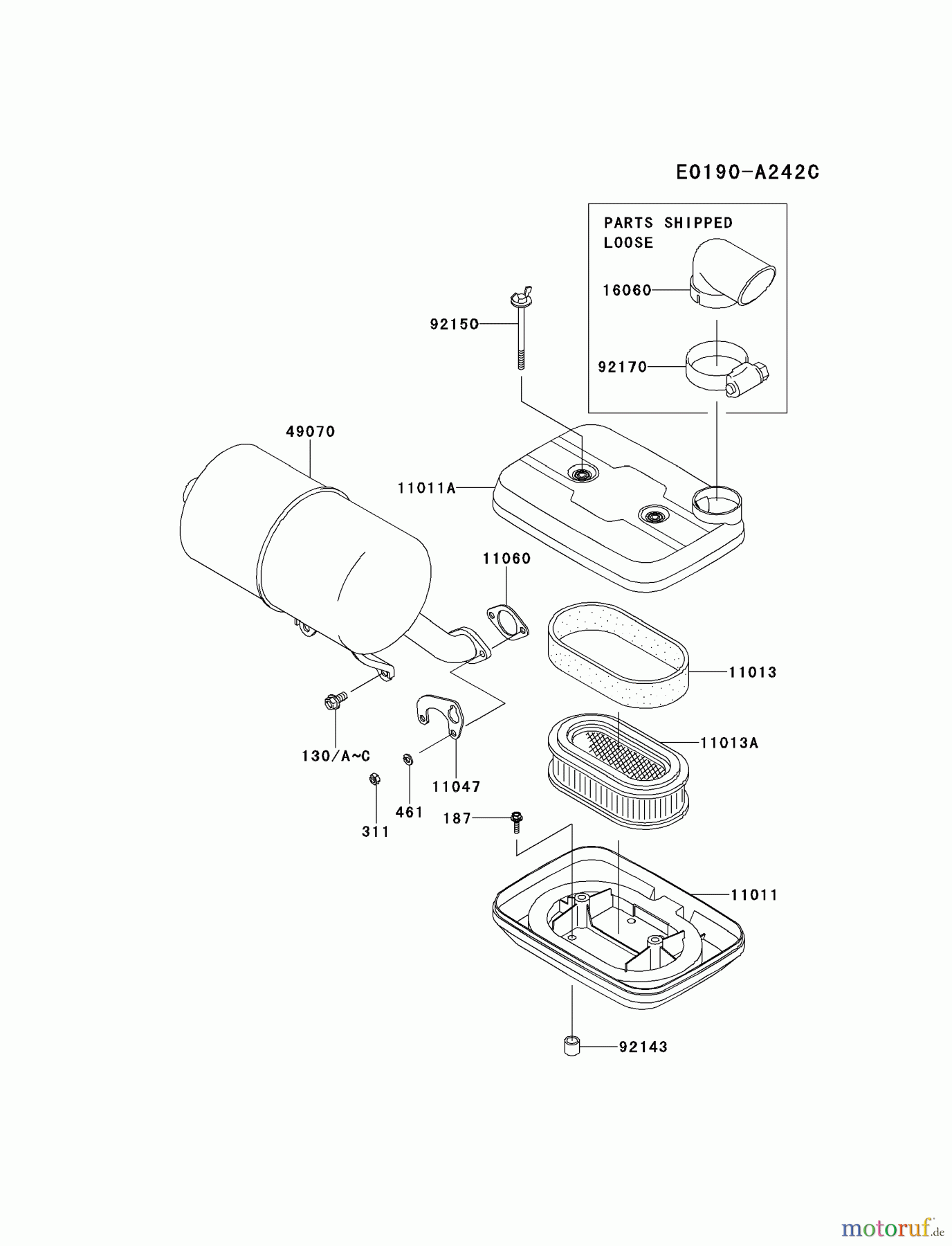  Kawasaki Motoren Motoren, Horizontal FD501D-FS00 - Kawasaki FD501D 4-Stroke Engine AIR-FILTER/MUFFLER