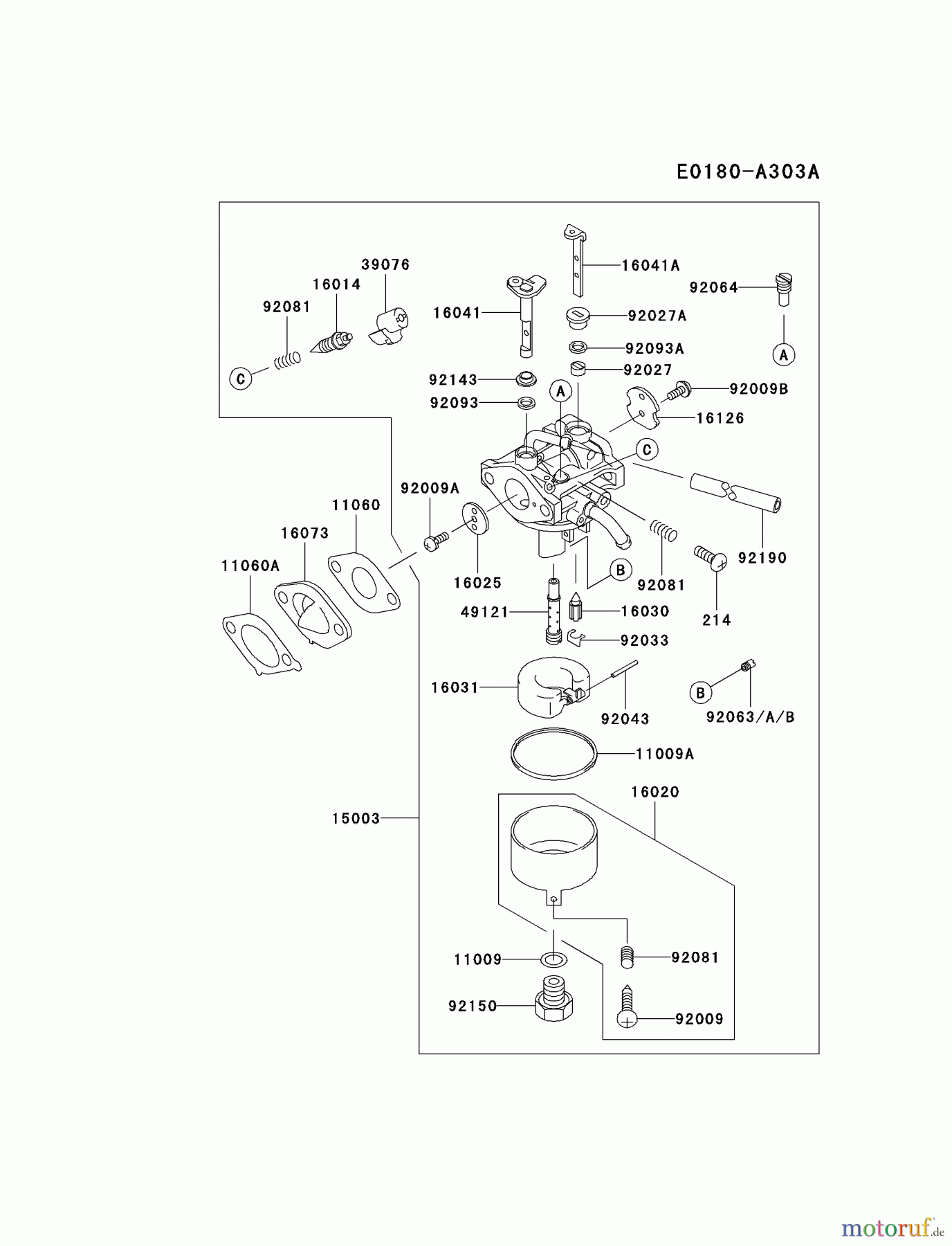  Kawasaki Motoren Motoren Vertikal FA210V - AS02 bis FH641V - DS24 FC150V-ES30 - Kawasaki FC150V 4-Stroke Engine CARBURETOR