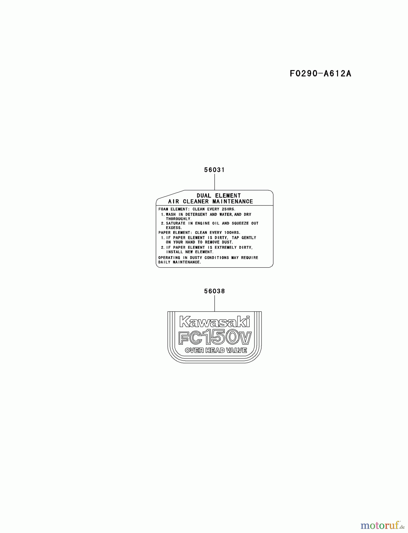  Kawasaki Motoren Motoren Vertikal FA210V - AS02 bis FH641V - DS24 FC150V-ES30 - Kawasaki FC150V 4-Stroke Engine LABEL