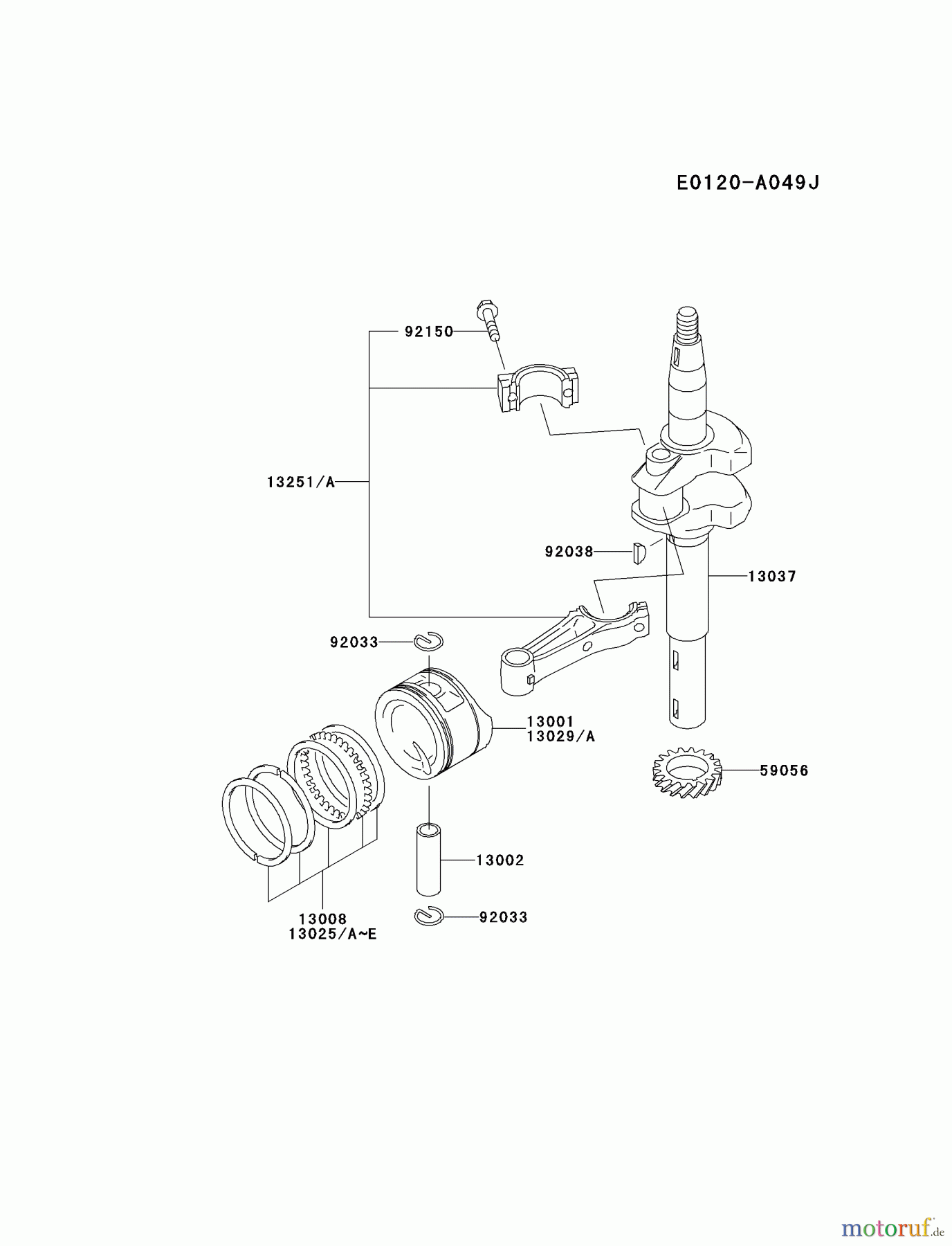  Kawasaki Motoren Motoren Vertikal FA210V - AS02 bis FH641V - DS24 FC150V-FS10 - Kawasaki FC150V 4-Stroke Engine PISTON/CRANKSHAFT