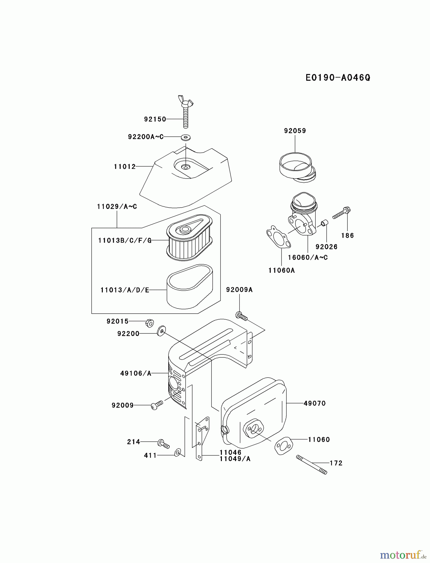  Kawasaki Motoren Motoren Vertikal FA210V - AS02 bis FH641V - DS24 FC150V-HS11 - Kawasaki FC150V 4-Stroke Engine AIR-FILTER/MUFFLER #2