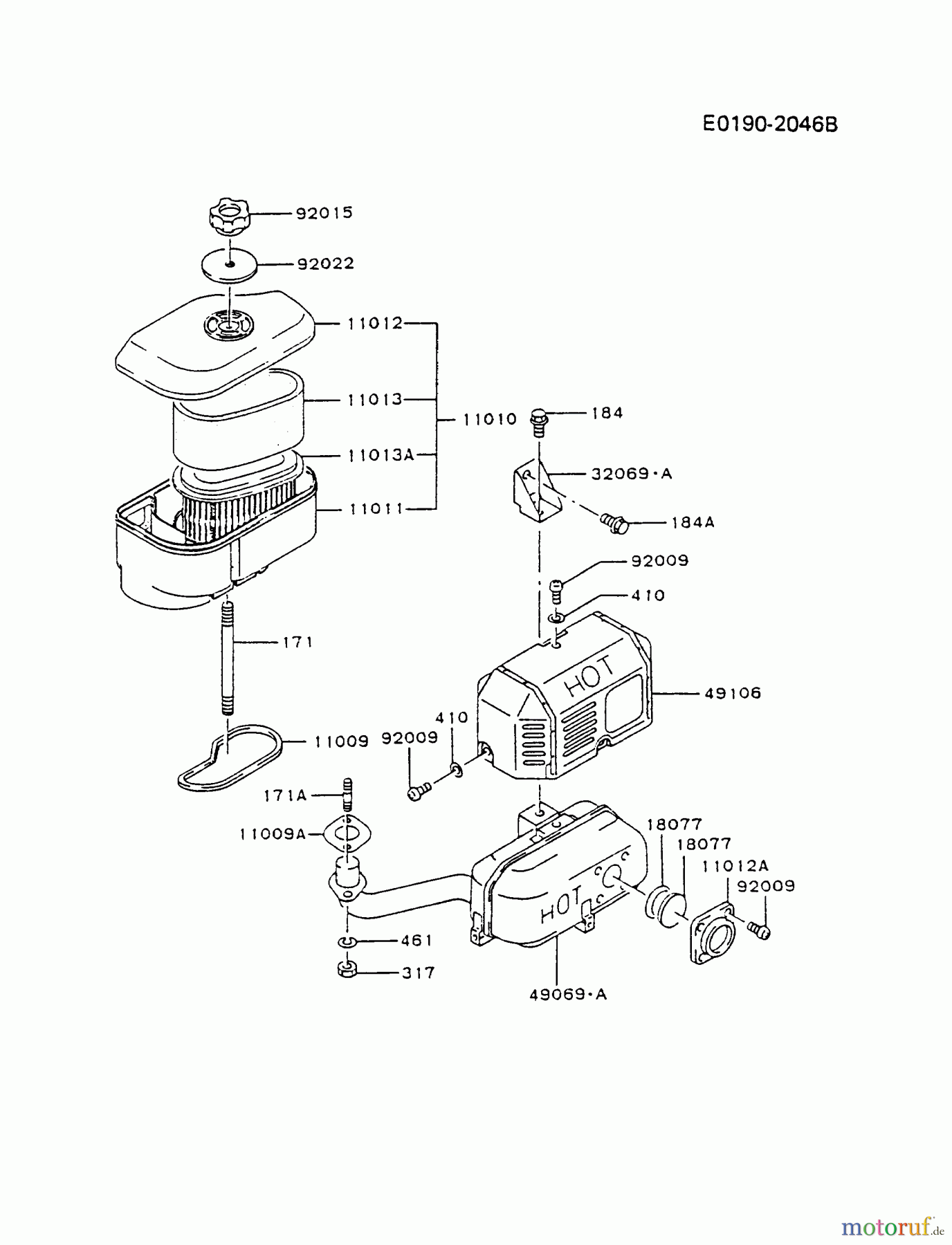  Kawasaki Motoren Motoren Vertikal FA210V - AS02 bis FH641V - DS24 FC290V-AS12 - Kawasaki FC290V 4-Stroke Engine AIR-FILTER/MUFFLER