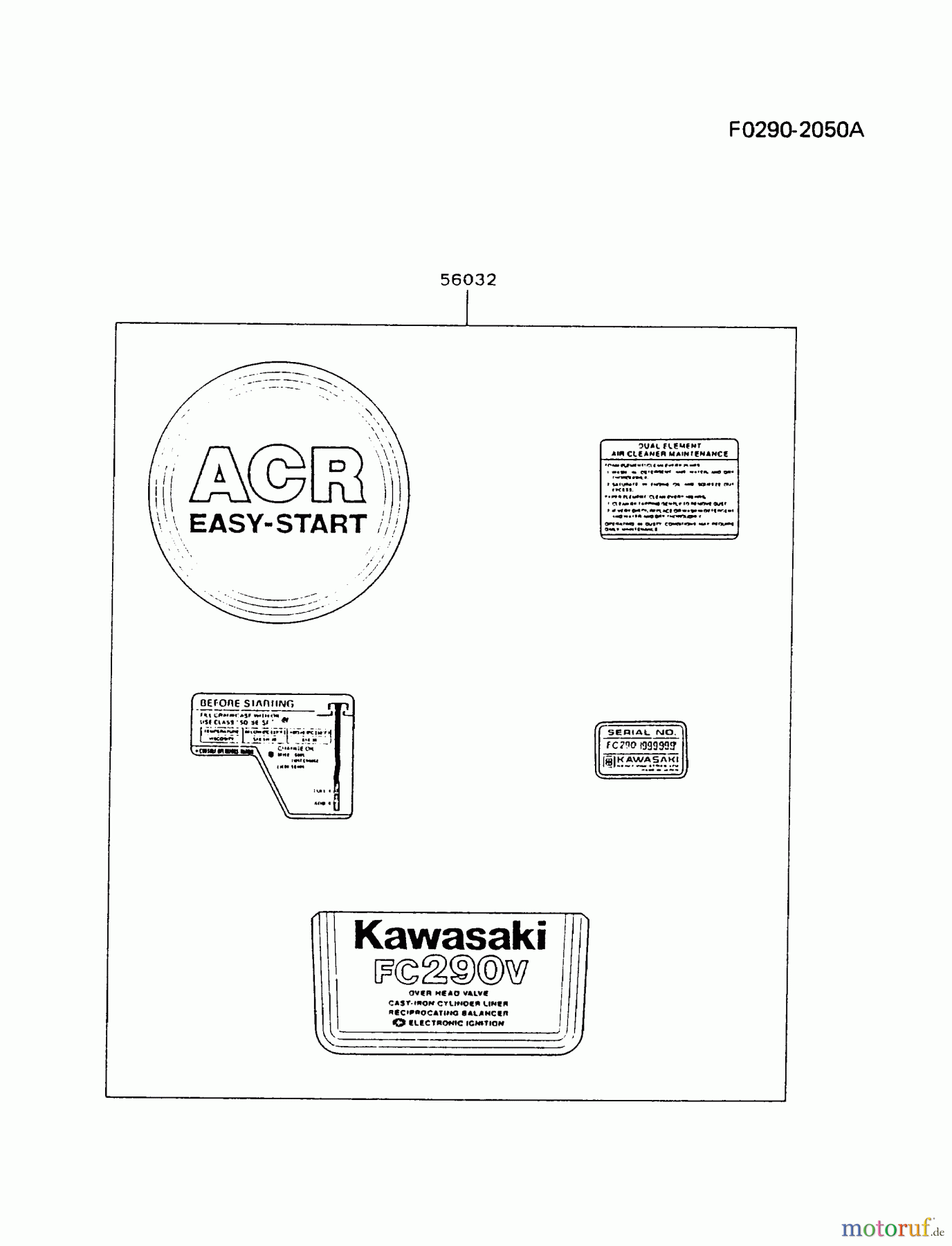  Kawasaki Motoren Motoren Vertikal FA210V - AS02 bis FH641V - DS24 FC290V-AS12 - Kawasaki FC290V 4-Stroke Engine LABEL