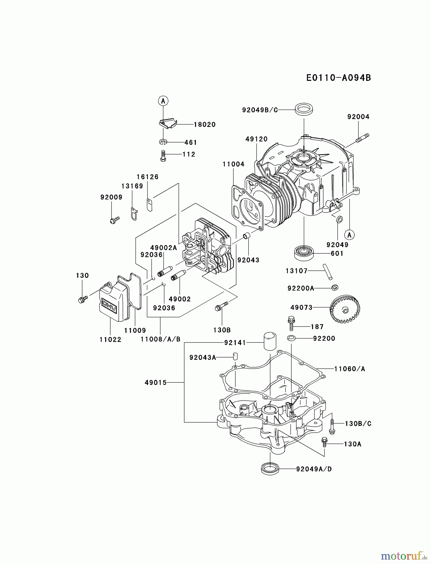  Kawasaki Motoren Motoren Vertikal FA210V - AS02 bis FH641V - DS24 FC290V-ES05 - Kawasaki FC290V 4-Stroke Engine CYLINDER/CRANKCASE