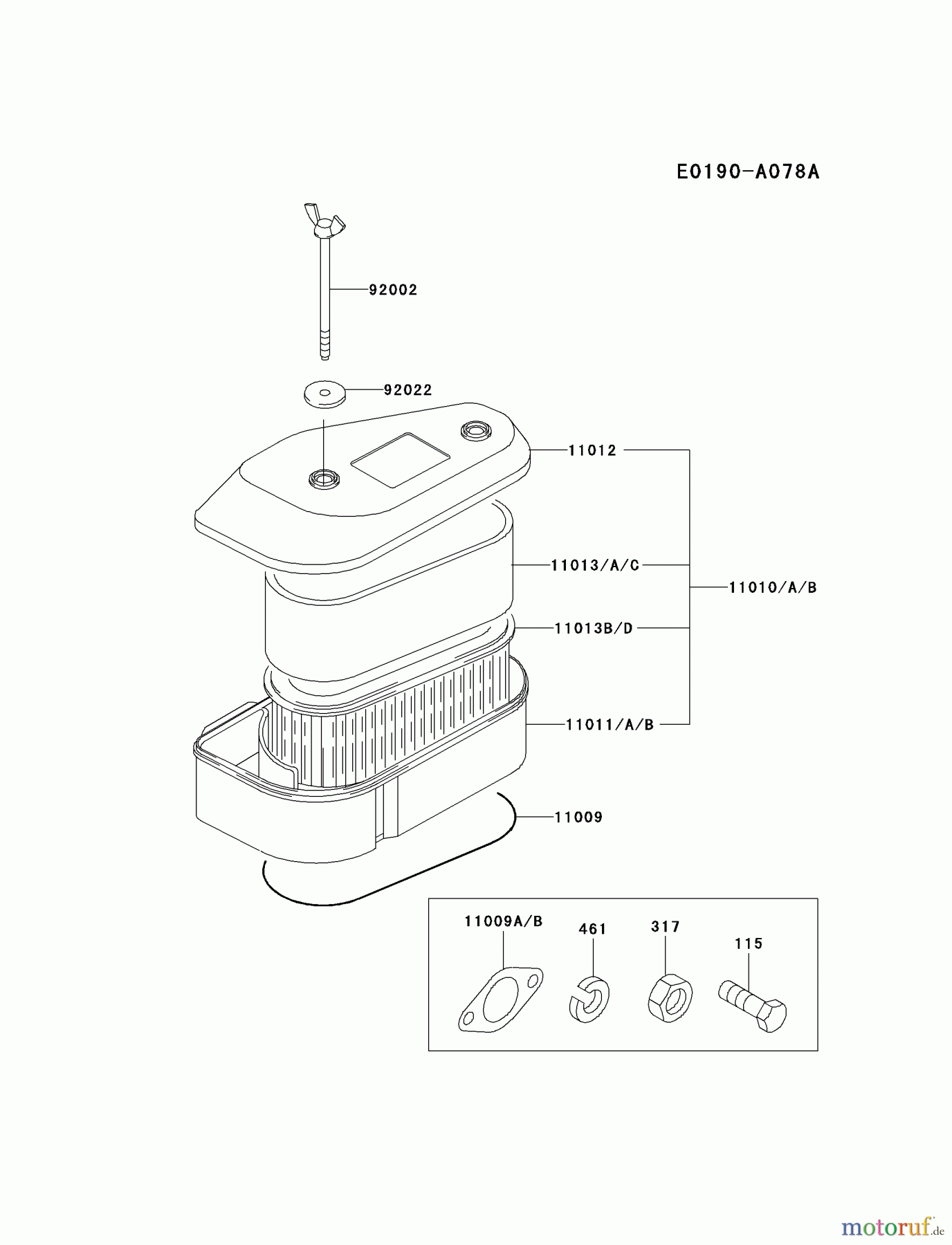  Kawasaki Motoren Motoren Vertikal FA210V - AS02 bis FH641V - DS24 FC400V-AS02 - Kawasaki FC400V 4-Stroke Engine AIR-FILTER/MUFFLER