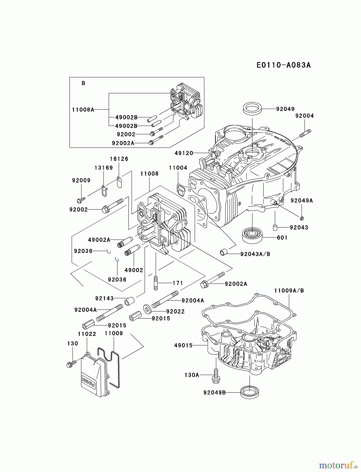  Kawasaki Motoren Motoren Vertikal FA210V - AS02 bis FH641V - DS24 FC400V-AS02 - Kawasaki FC400V 4-Stroke Engine CYLINDER/CRANKCASE