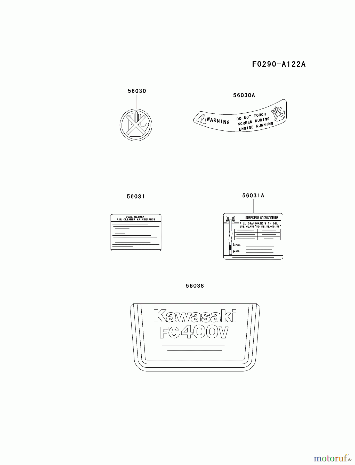  Kawasaki Motoren Motoren Vertikal FA210V - AS02 bis FH641V - DS24 FC400V-AS02 - Kawasaki FC400V 4-Stroke Engine LABEL