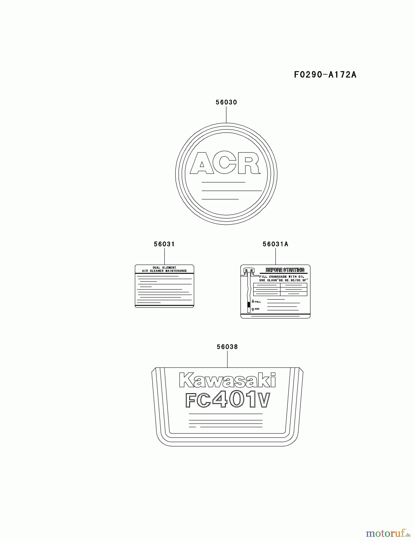  Kawasaki Motoren Motoren Vertikal FA210V - AS02 bis FH641V - DS24 FC401V-AS04 - Kawasaki FC401V 4-Stroke Engine LABEL