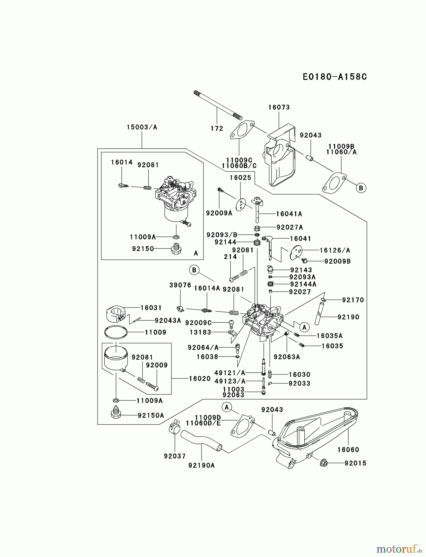  Kawasaki Motoren Motoren Vertikal FA210V - AS02 bis FH641V - DS24 FC401V-BS01 - Kawasaki FC401V 4-Stroke Engine CARBURETOR #1