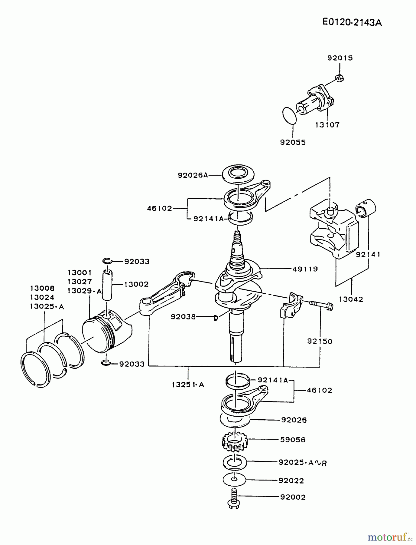  Kawasaki Motoren Motoren Vertikal FA210V - AS02 bis FH641V - DS24 FC420V-BS02 - Kawasaki FC420V 4-Stroke Engine PISTON/CRANKSHAFT