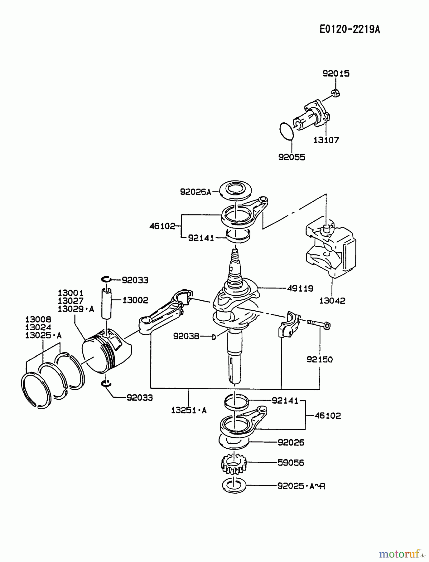  Kawasaki Motoren Motoren Vertikal FA210V - AS02 bis FH641V - DS24 FC420V-AS13 - Kawasaki FC420V 4-Stroke Engine PISTON/CRANKSHAFT