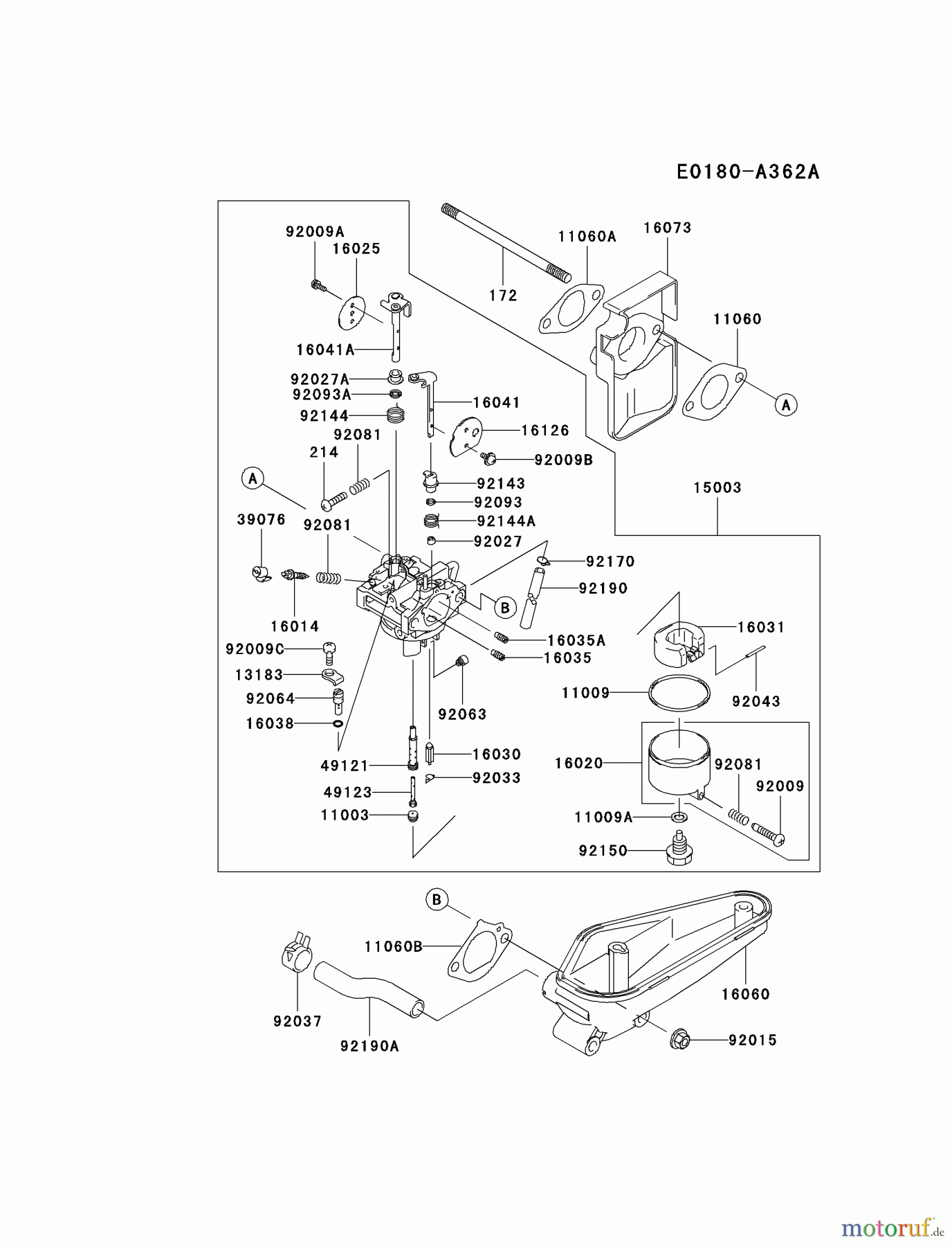  Kawasaki Motoren Motoren Vertikal FA210V - AS02 bis FH641V - DS24 FC420V-BS22 - Kawasaki FC420V 4-Stroke Engine CARBURETOR #1