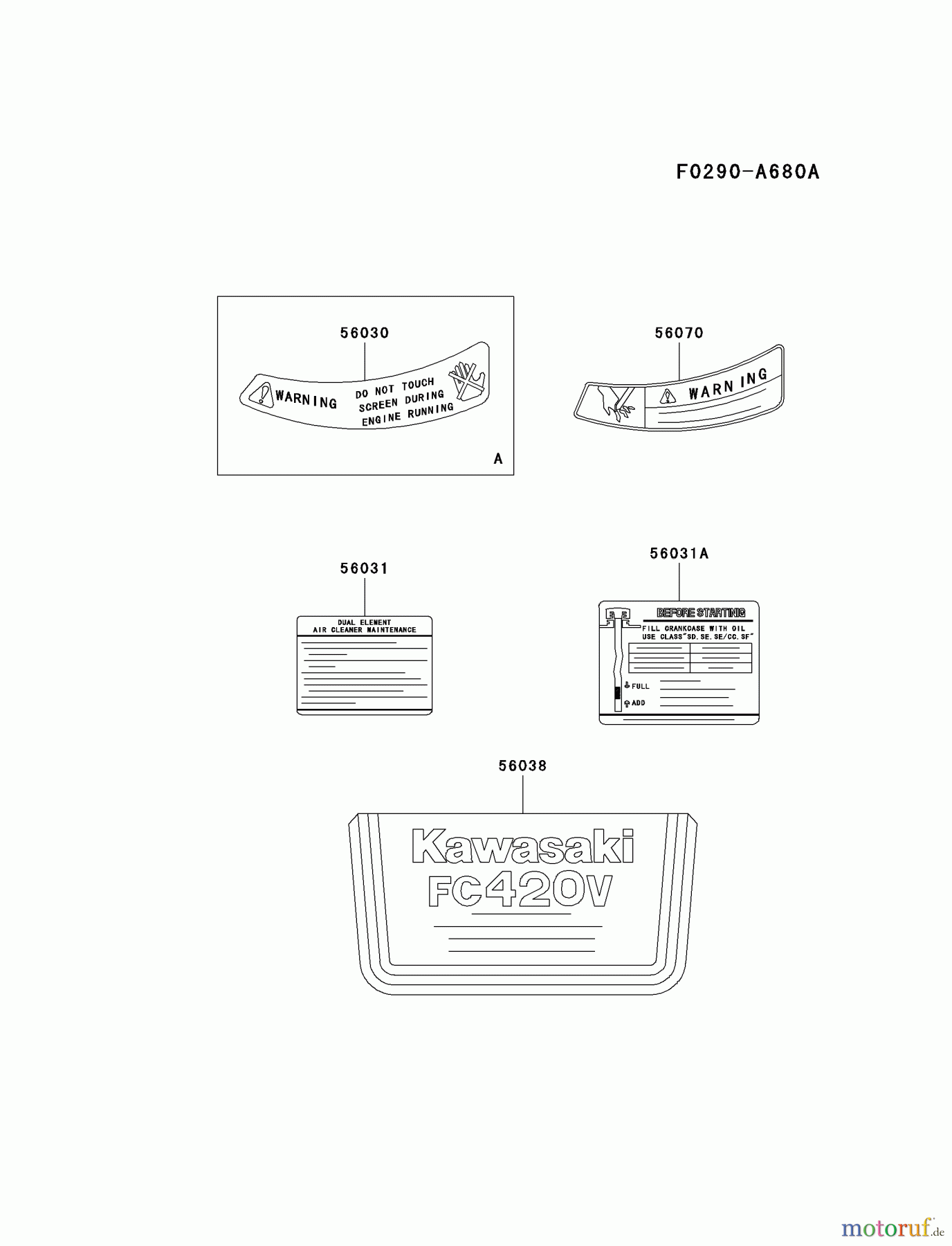  Kawasaki Motoren Motoren Vertikal FA210V - AS02 bis FH641V - DS24 FC420V-AS22 - Kawasaki FC420V 4-Stroke Engine LABEL